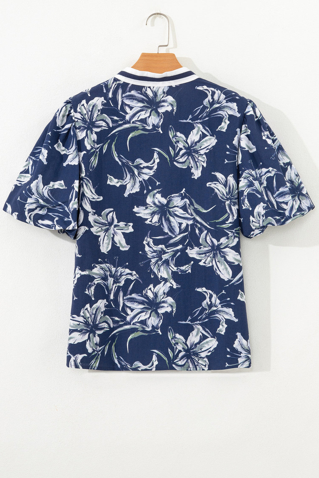 Floral Stripe Trim V-Neck Blouse