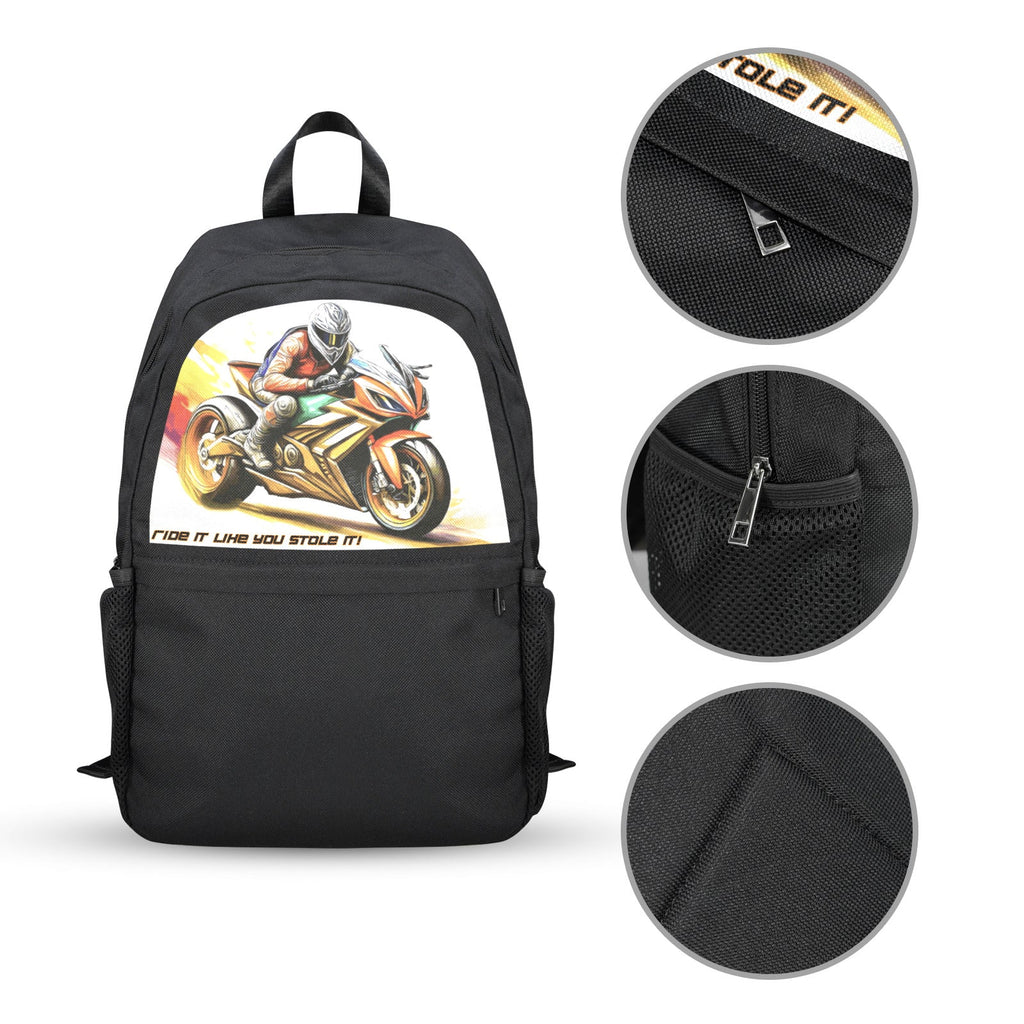 Racing Motorcycle Boy's Casual School Backpack | Upper Part Printing