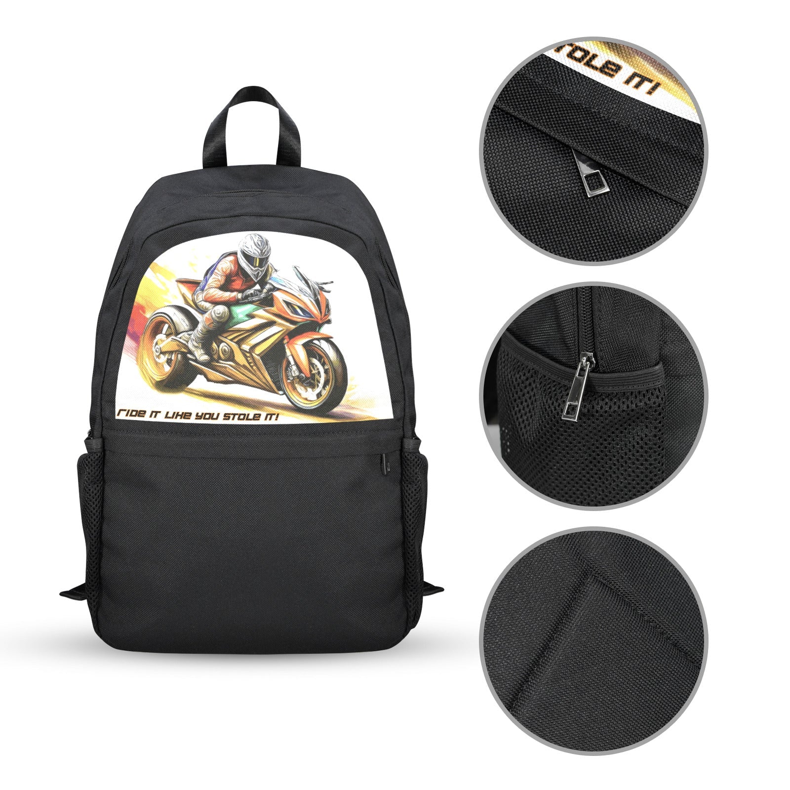 Racing Motorcycle Boy's Casual School Backpack | Upper Part Printing