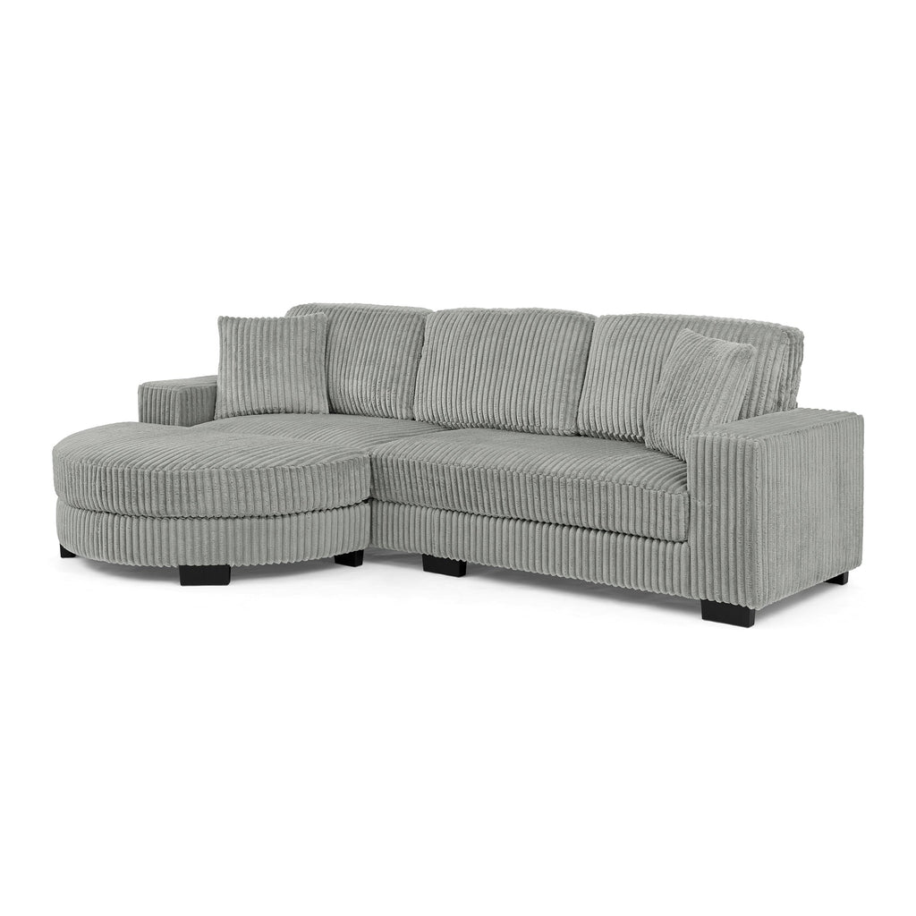 Corduroy Tufted Upholstered Sleeper Sectional Sofa, L-Shaped Modular Convertible Sofa , The arc-shaped footstool can be placed freely on the left and right-Gray