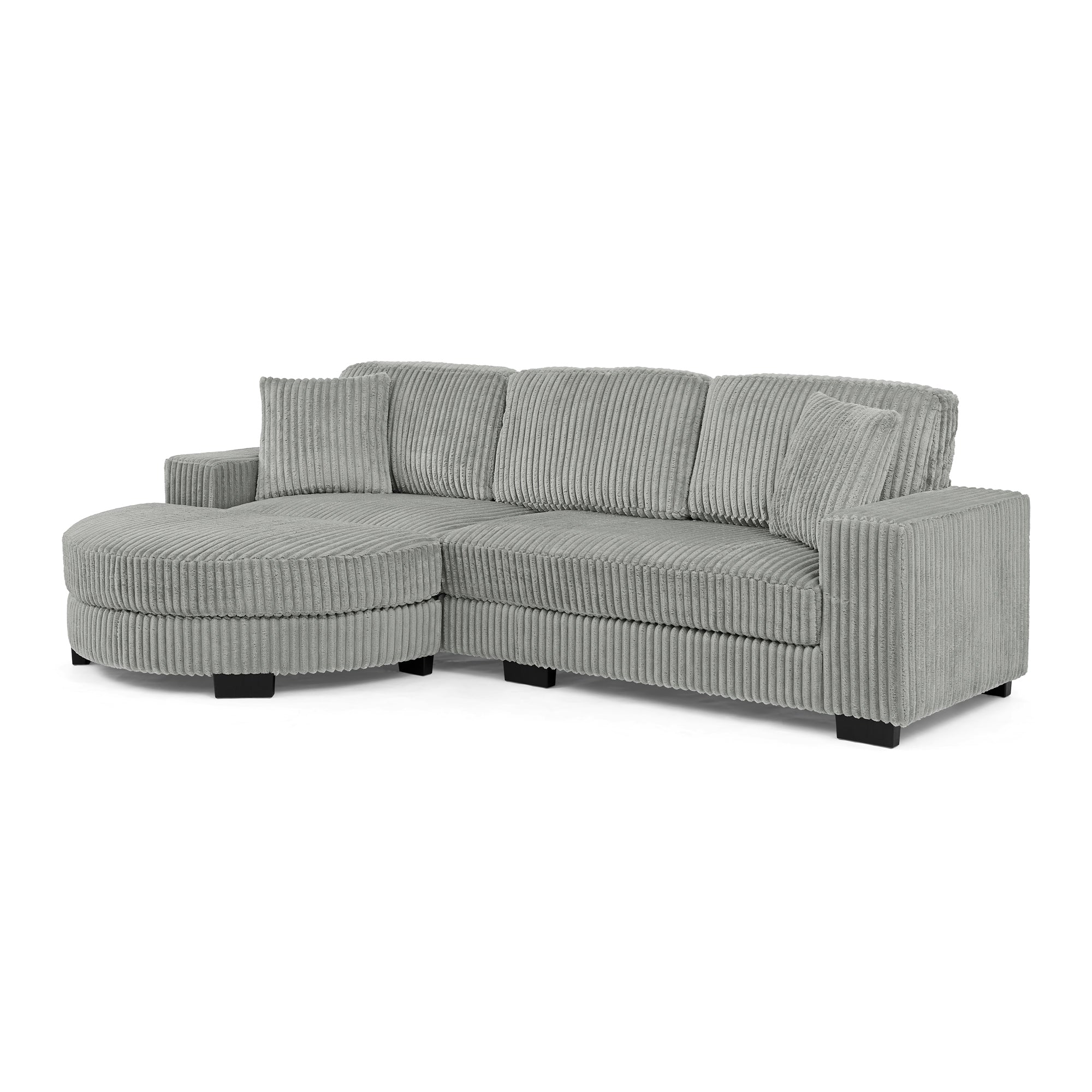 Corduroy Tufted Upholstered Sleeper Sectional Sofa, L-Shaped Modular Convertible Sofa , The arc-shaped footstool can be placed freely on the left and right-Gray