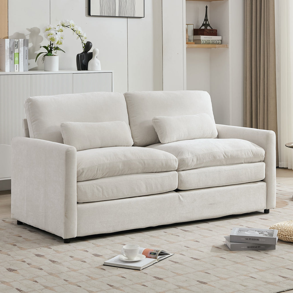 Cozy Upholstered Loveseat Sofa with Double Cushion Design in Beige Chenille, 68.1'