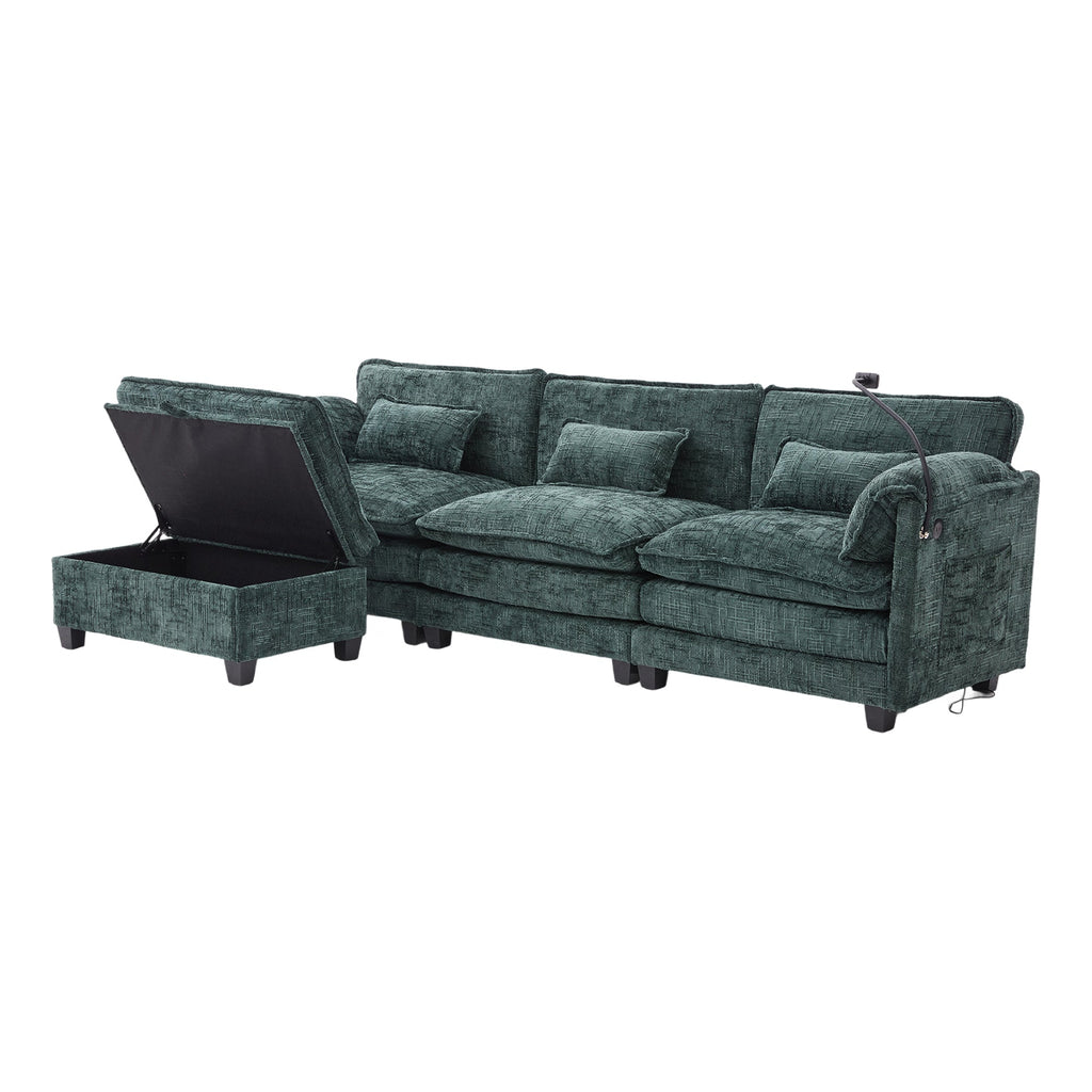 UNITED WE WIN 112' Oversized Sectional Sofa Cloud Couch for Living Room, Modern Chenille L Shaped Couch, Comfy Boucle Modular Sofa Sleeper with Movable Storage Ottoman, Phone Holder, USB Charging Port