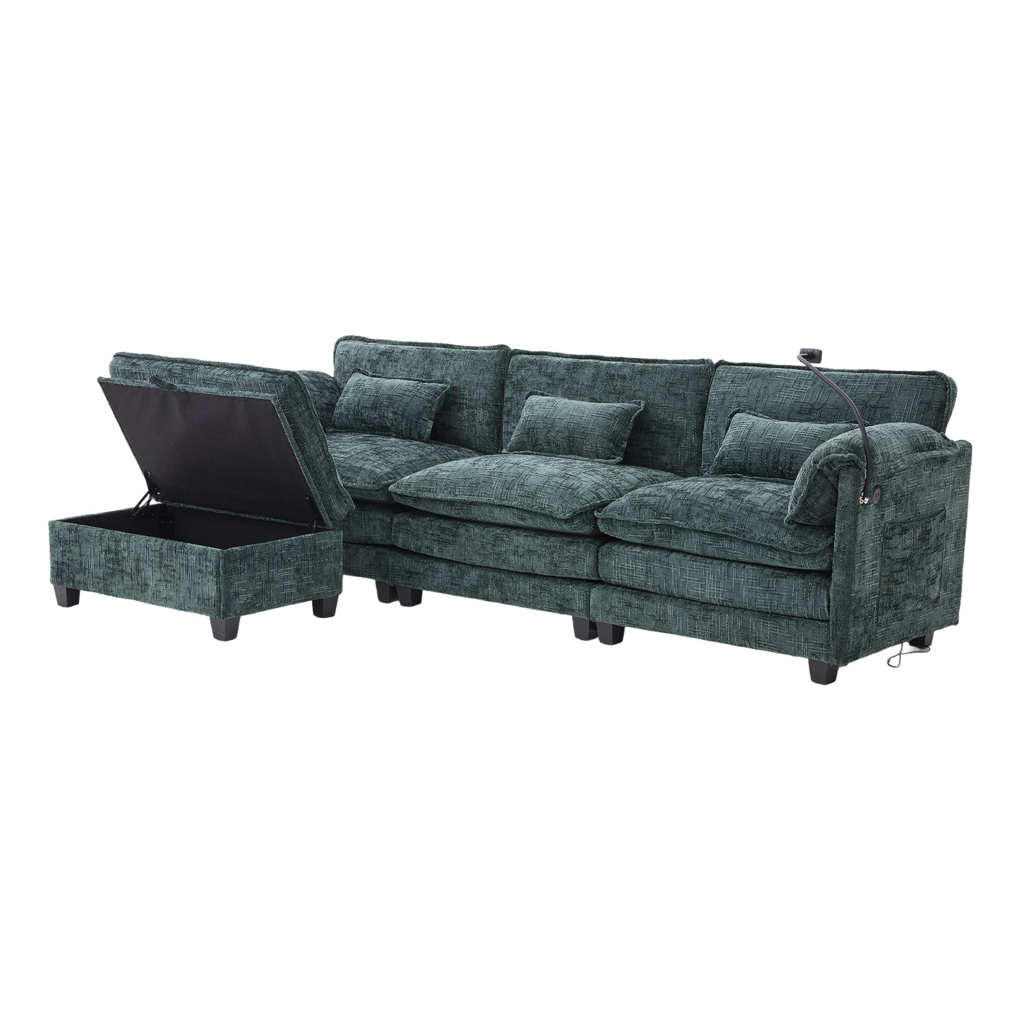UNITED WE WIN 112' Oversized Sectional Sofa Cloud Couch for Living Room, Modern Chenille L Shaped Couch, Comfy Boucle Modular Sofa Sleeper with Movable Storage Ottoman, Phone Holder, USB Charging Port