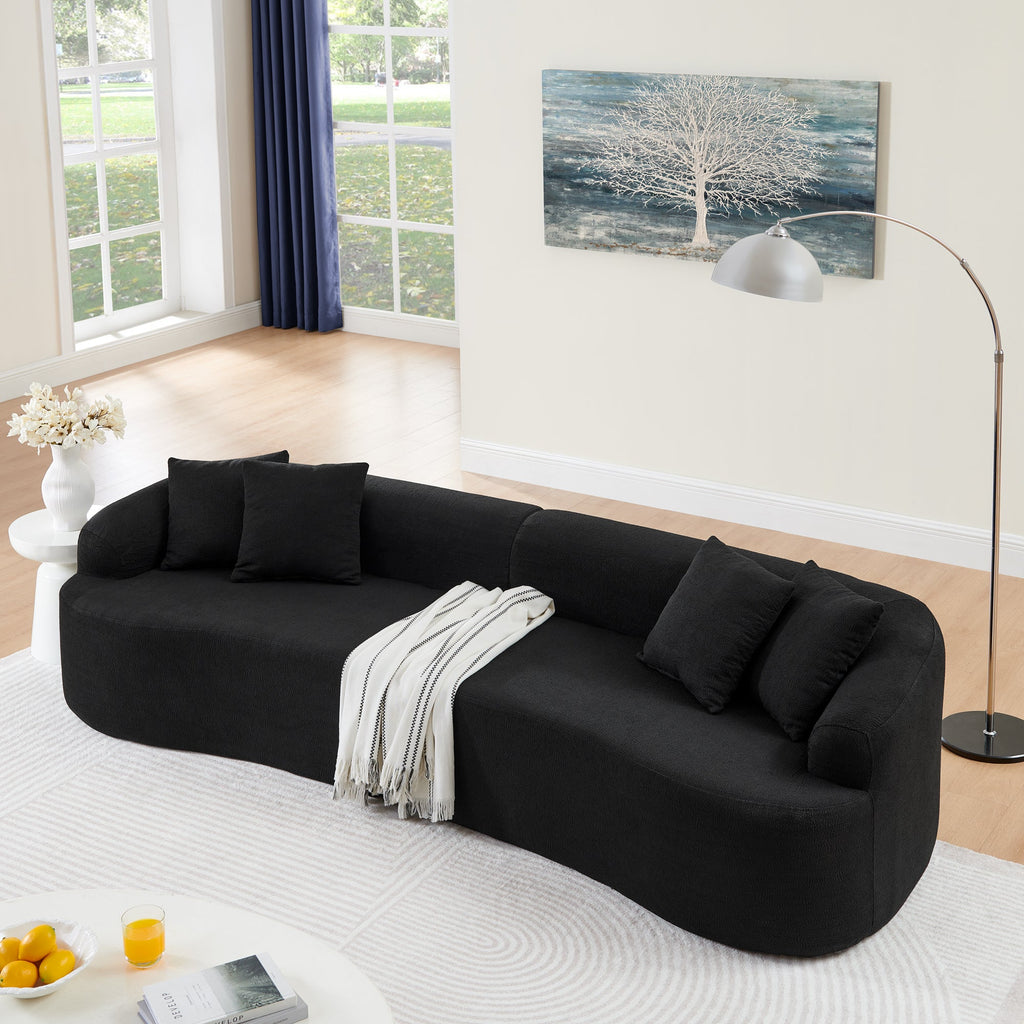 Curved Modular Sectional Sofa in Lamb's Wool Fabric, Modern Minimalist Style, Compressed (No Assembly Required), Comfy for Living Room & Bedroom - Black
