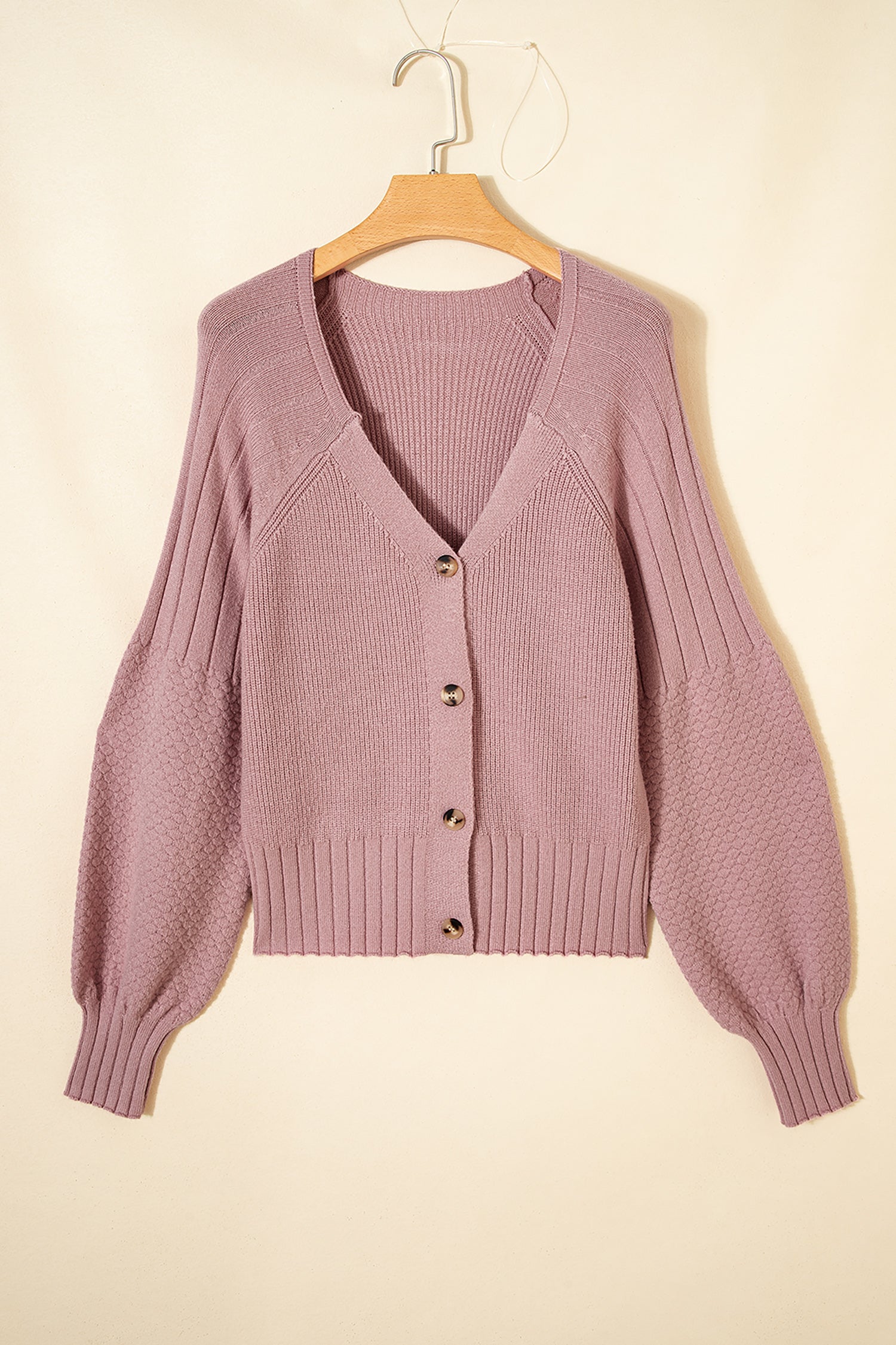 Textured Knit Button Front V-Neck Cardigan