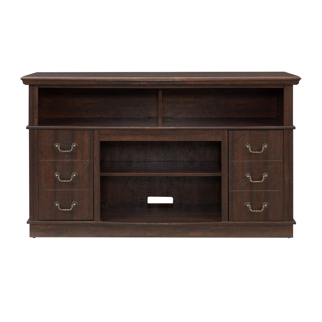 Traditional TV Media Stand Farmhouse Rustic Entertainment Console for TV Up to 65' with Open and Closed Storage Space, Espresso, 60'W*15.75'D*34.25'H
