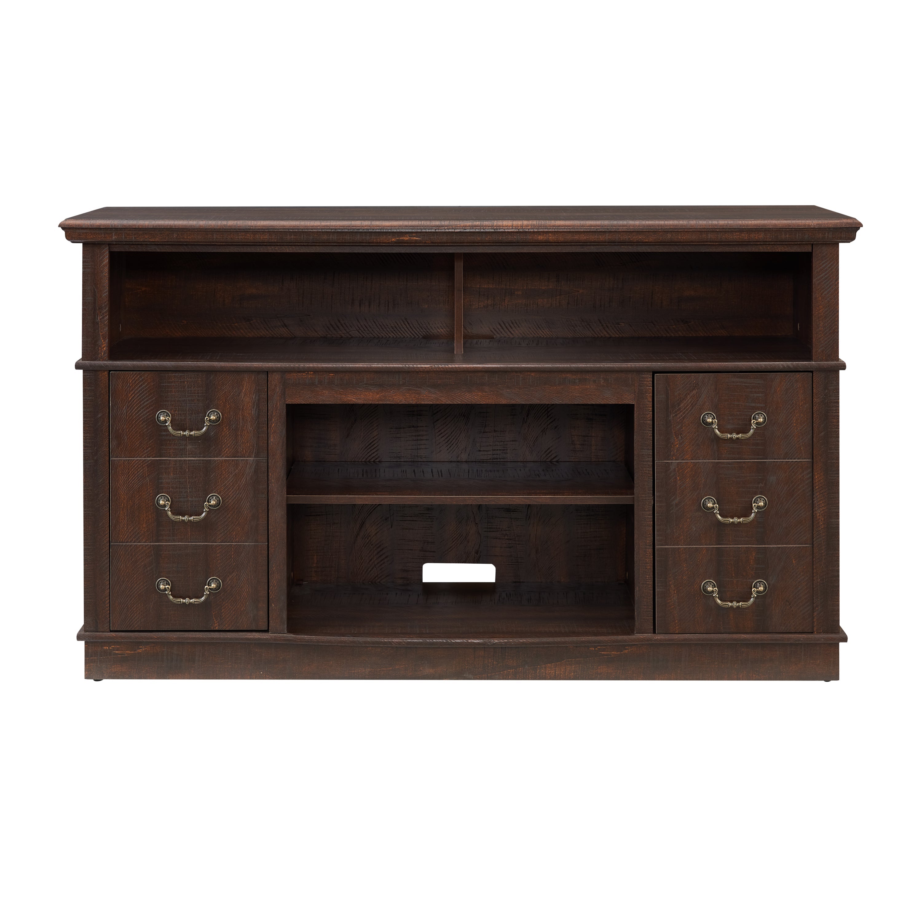 Traditional TV Media Stand Farmhouse Rustic Entertainment Console for TV Up to 65' with Open and Closed Storage Space, Espresso, 60'W*15.75'D*34.25'H