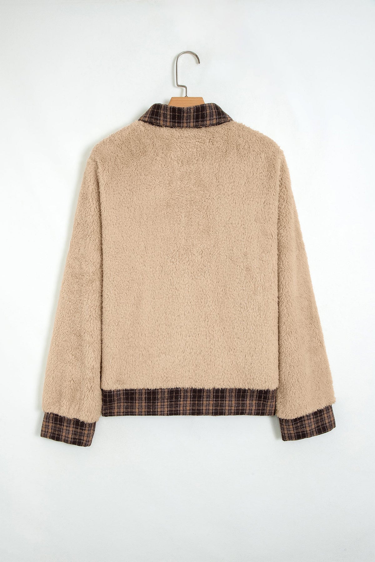 Plaid Patchwork Polo Collar Fleece Sweatshirt