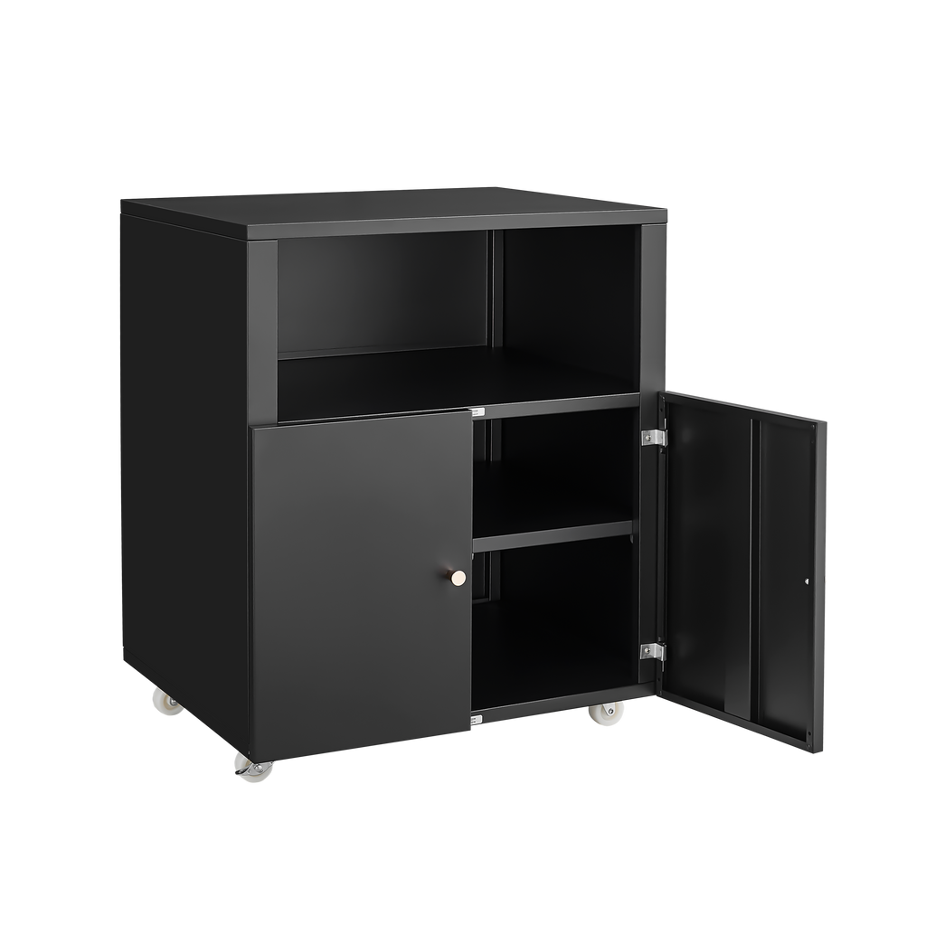 Home Office Printer Stand with Wheels, Printer Tables with File door  Mobile Lateral Filing Cabinet with Open Storage Shelf for Letter/Legal/A4 Size Files,