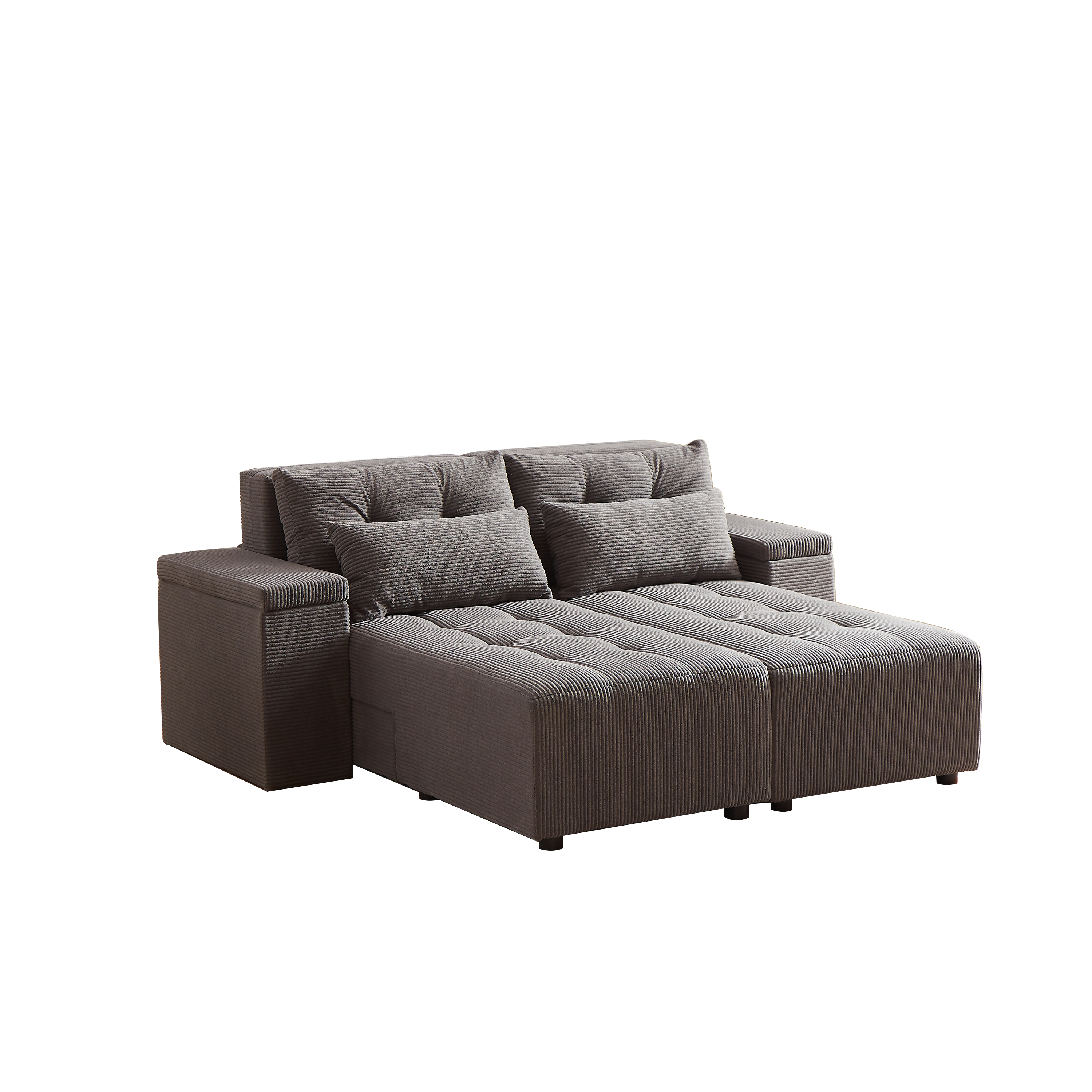 Convertible 3 in 1 Sleeper Sofa and Sectional Sofa with 4 Storage Space for Living Room,Corduroy Couch With 4 pillows,Corduroy
