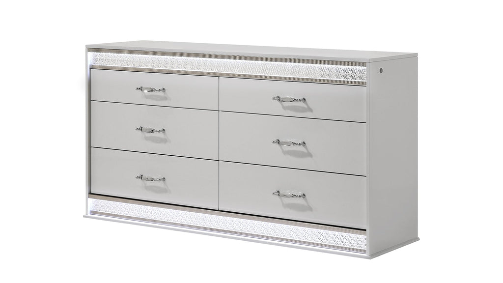 Glam Modern Style 5 Pc King Bedroom Set with LED Headboard Made with Wood in White(CA INVENTORY)