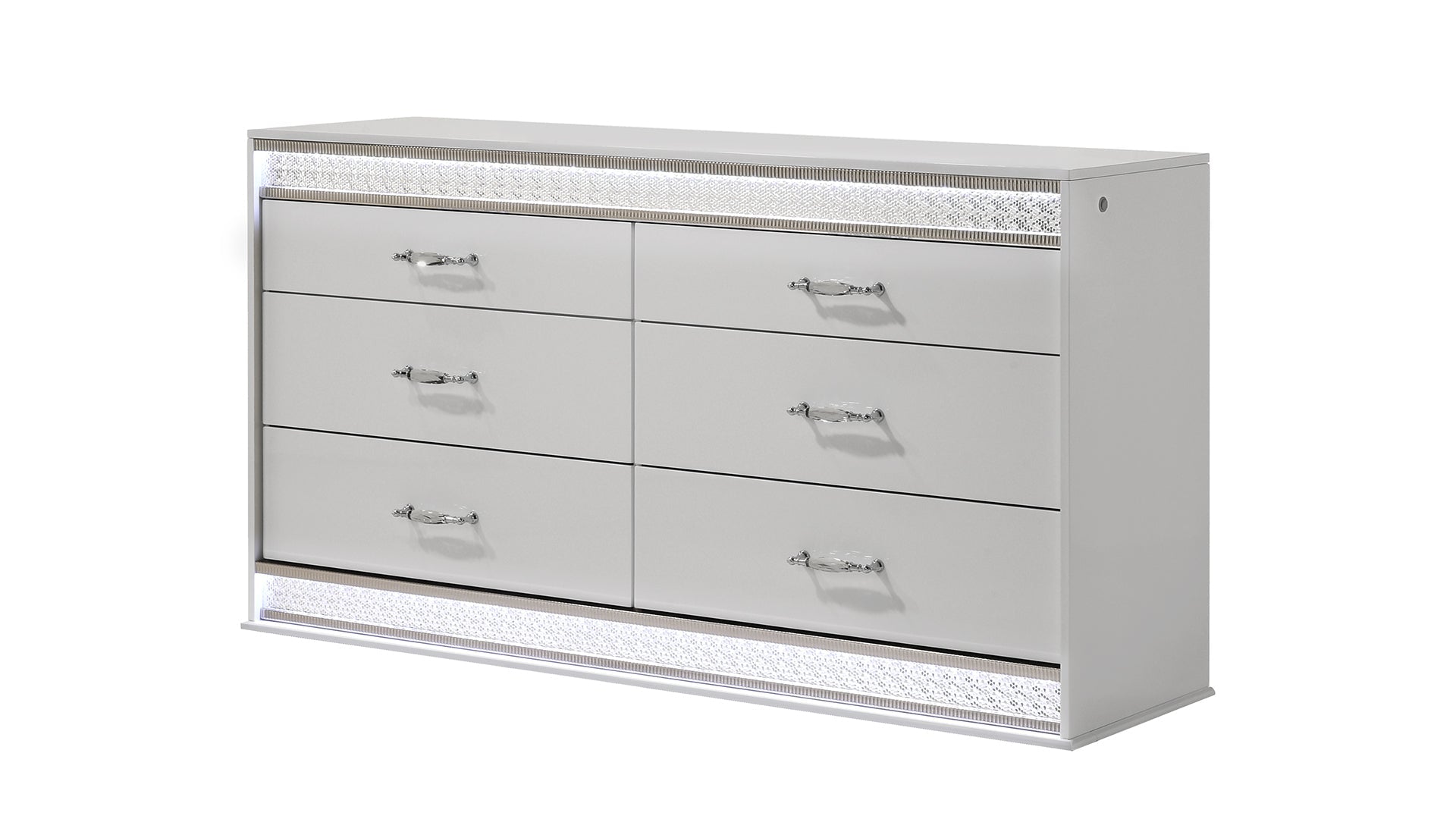 Glam Modern Style 5 Pc King Bedroom Set with LED Headboard Made with Wood in White(CA INVENTORY)
