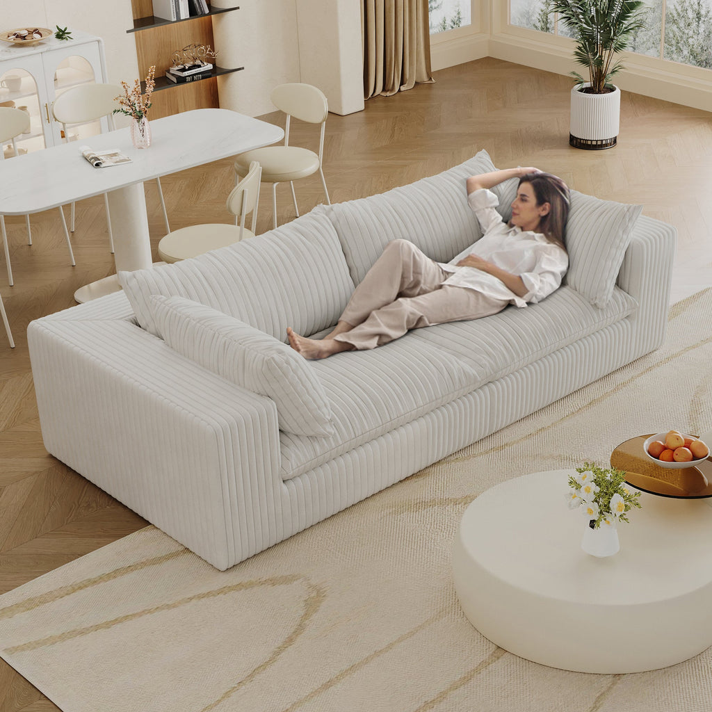39.8' Cloud Sofa,Corduroy Fabric,Deep Seat Couches,Double-layer design,Removable  Cushion,No Assembly, DIY Combination for Living room, Bedroom,Conference room ,Apartment,White