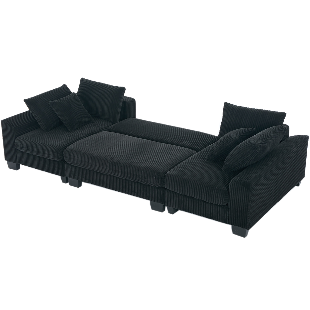 [NEW ARRIVED] [VIDEO PROVIDED]   114' Sleeper Sofa,U Shaped Sofa , Pull Out Bed,Convertible Oversize 2 in 1 Sleeper Sofa, Living Room,Upholstery Sofa Bed,Adjustable Sleeper Sofa,Corduroy,Black