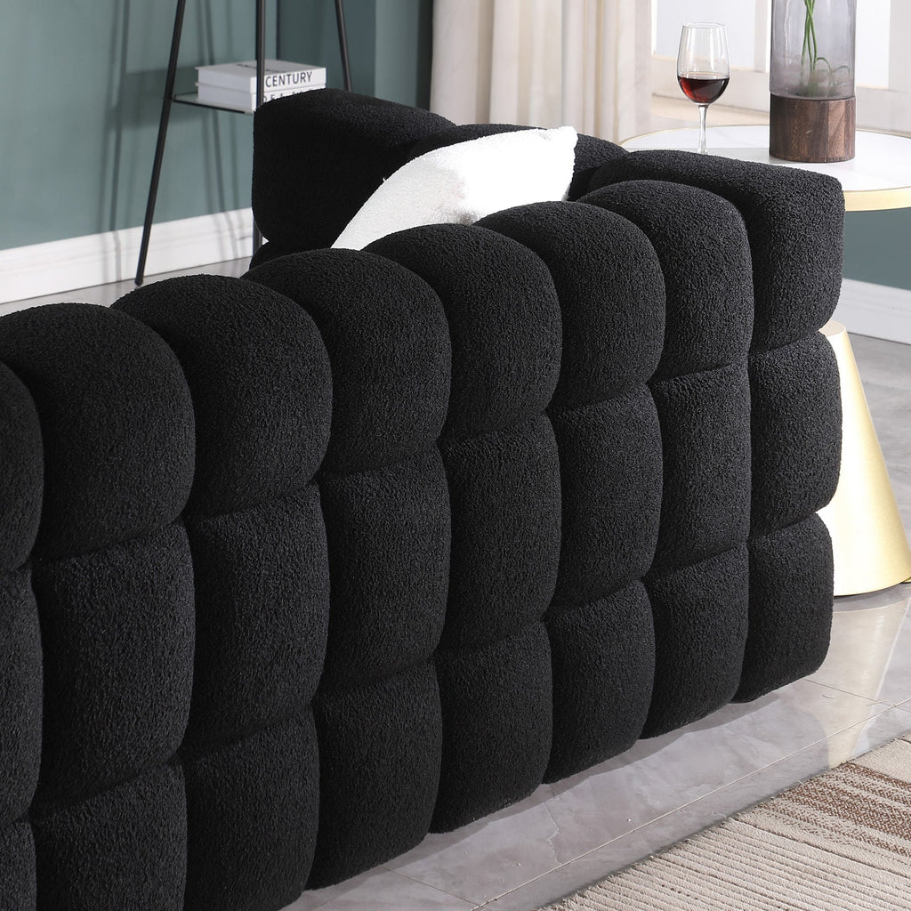84.3 length ,35.83' deepth ,human body structure for USA people,  marshmallow sofa,boucle sofa ,black color,3 seater