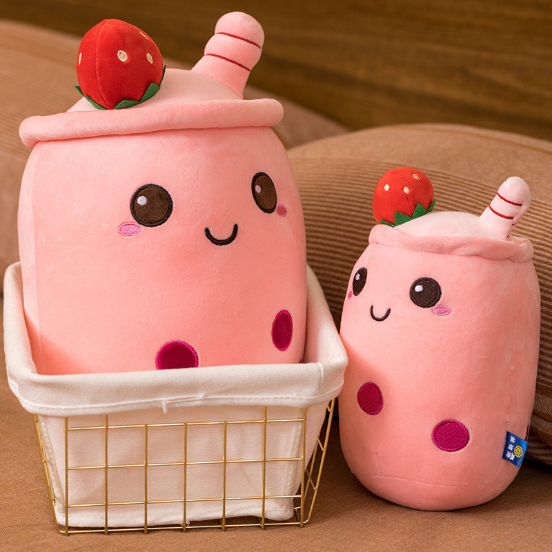 Milk Tea Cup Plush Pillow – Soft Fruit-Themed Creative Doll for Home Decor