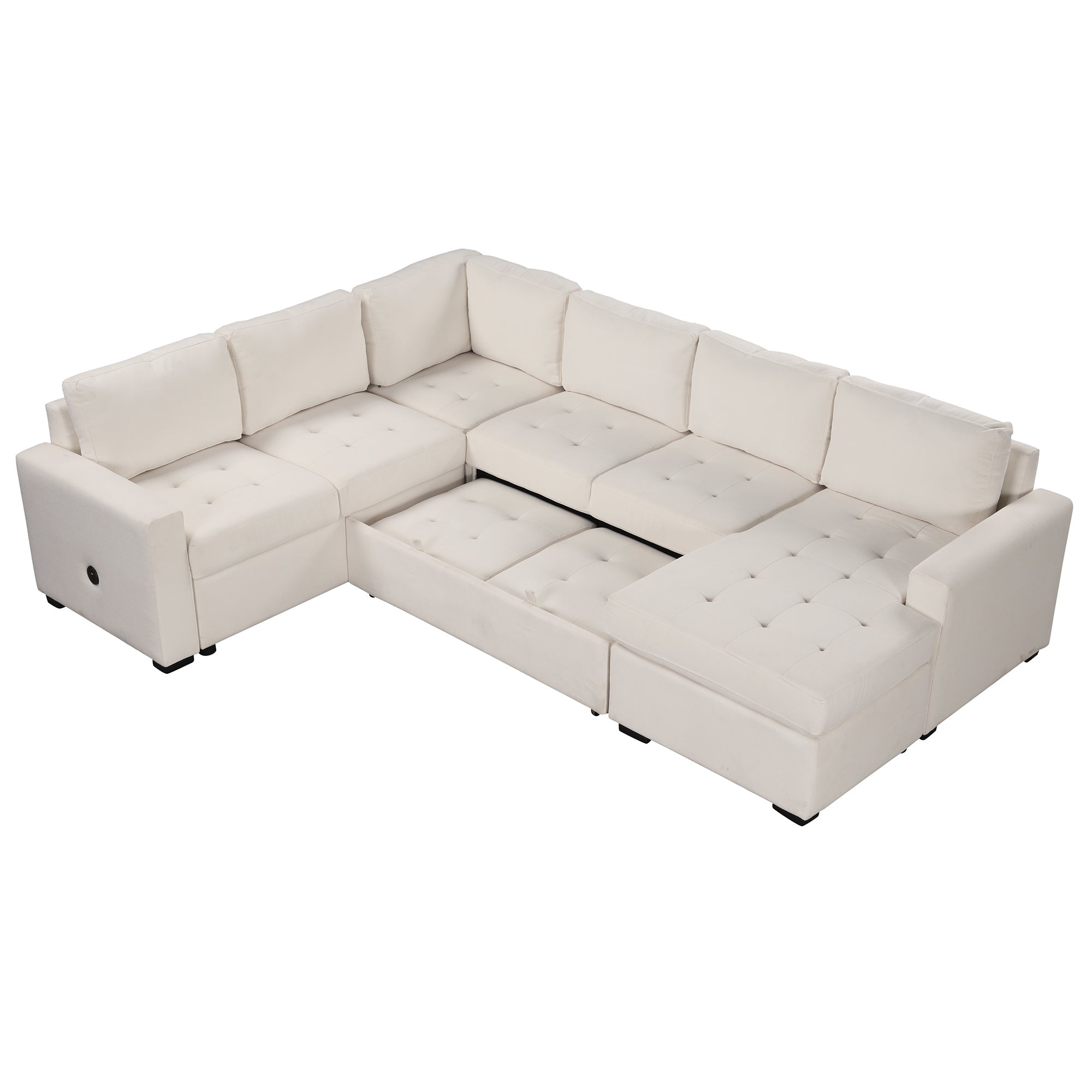 U_Style Sectional Sleeper Sofa with Pull-out Bed and Lounge Chair, USB and Type-C Interfaces, Suitable for Living Room, Office, and Spacious Spaces