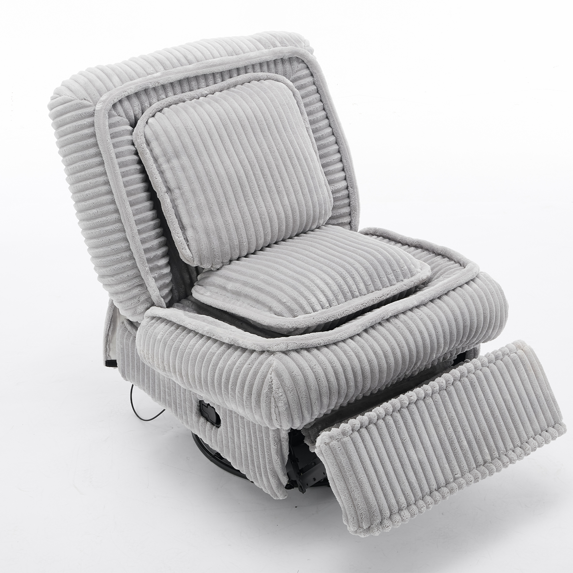 [NEW ARRIVED] 360° Swivel Rocking Single Sofa,Recliner Sofa, Manual Glider Rocking Armless Chair,Living Room Office, With Adjustable Backrest and Footrest and pillows, Small Spaces,Corduroy , Gray