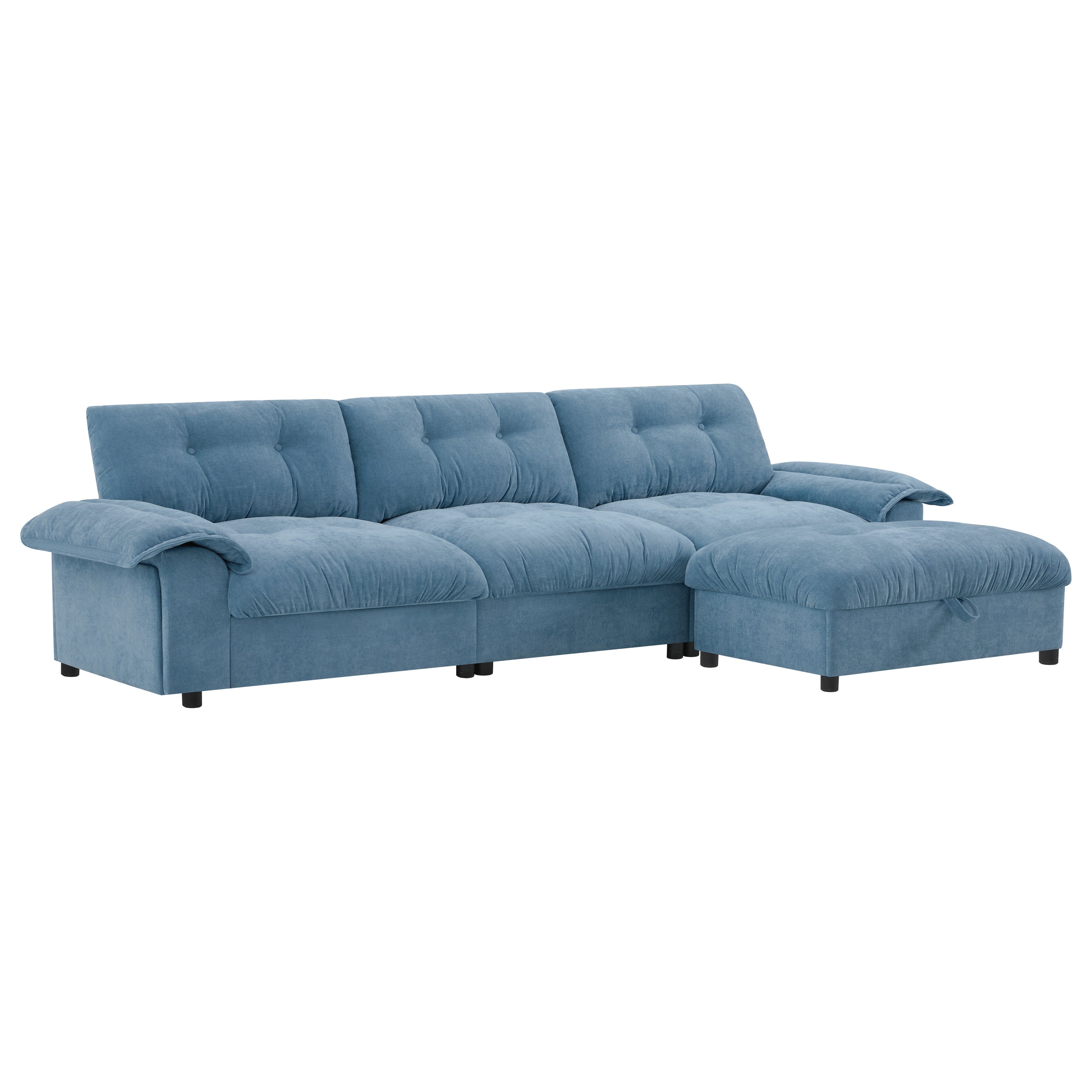[VIDEO]104*60' Sectional Sofa, L-Shape with Multifunctional Armrest, Dual-Port Charging, Cup Holder, Side Storage Pockets, Movable Storage Ottoman, Unique Tufted Design, Soft Cushion, Chenille,3colors