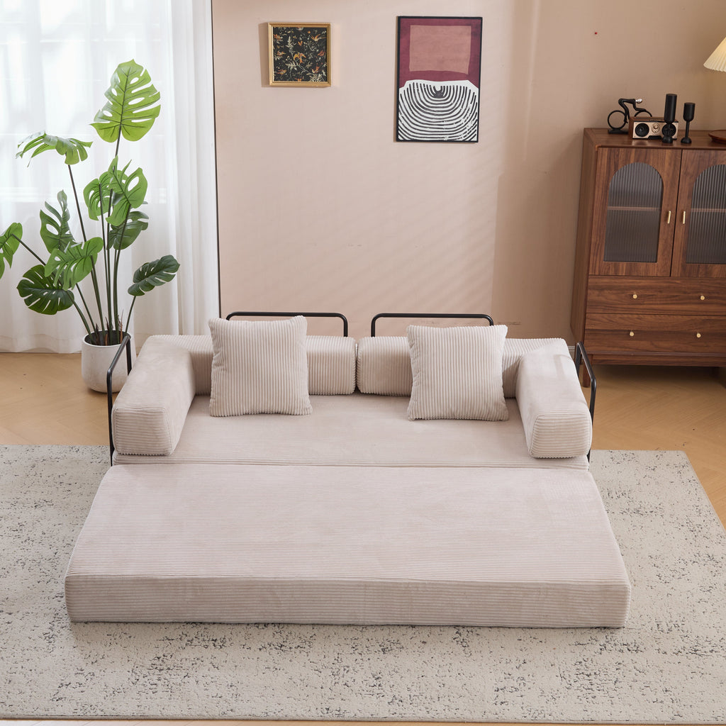 Floor Couch,Compression Sofa,Convertible Floor Sofa Bed-with Pillow Back Support Armrest,Comfy Futon Couch Lounge Sleeper Bed,Corduroy Fabric,for Living Room Bedroom (light grey)
