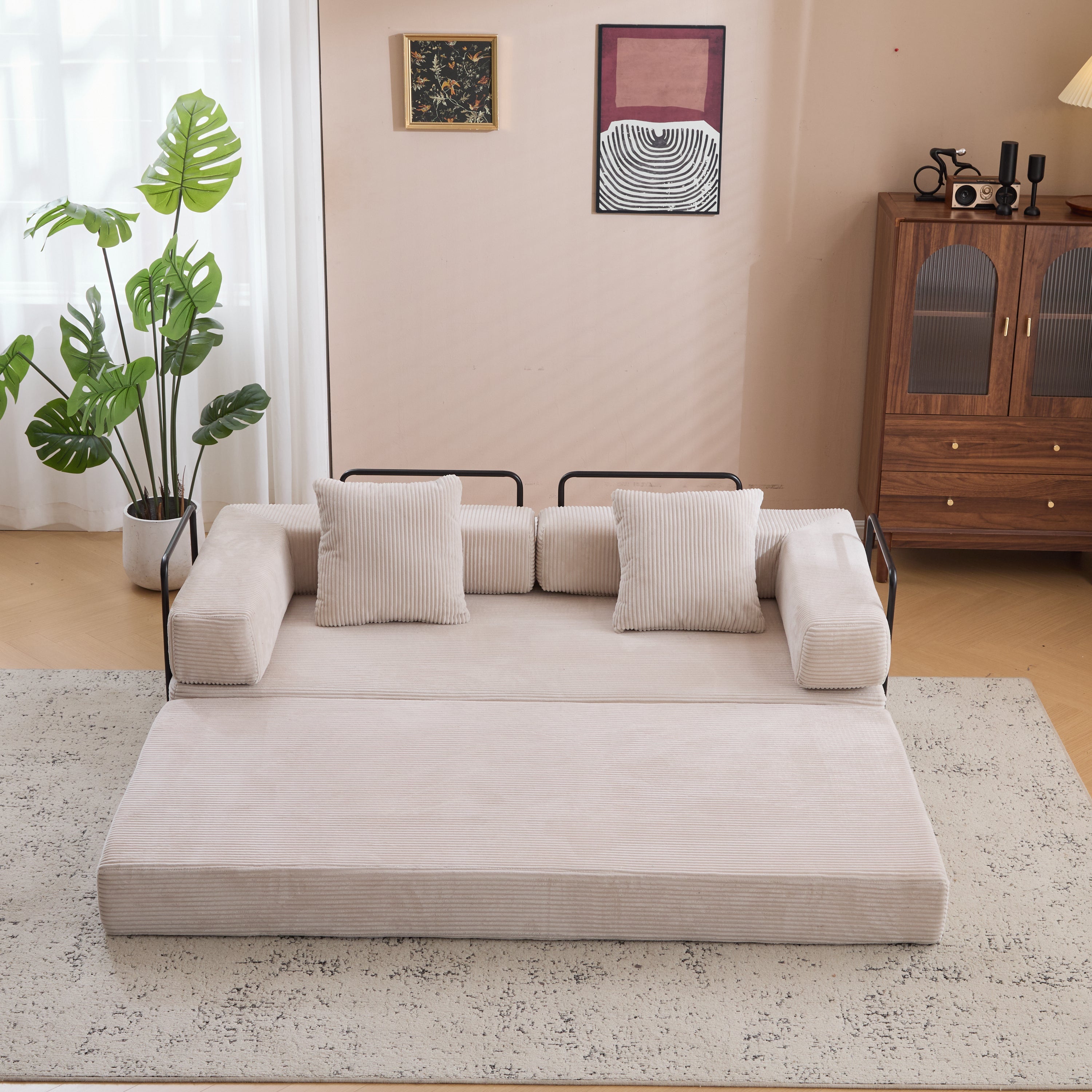 Floor Couch,Compression Sofa,Convertible Floor Sofa Bed-with Pillow Back Support Armrest,Comfy Futon Couch Lounge Sleeper Bed,Corduroy Fabric,for Living Room Bedroom (light grey)