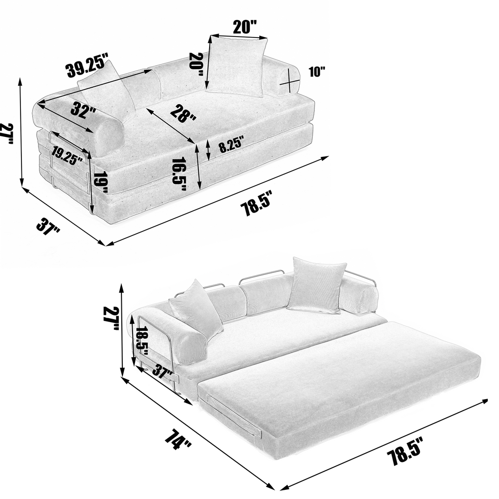 [NEW ARRIVED] [VIDEO PROVIDED] 78.5' Folding Convertible Out Sleeper Sofa Bed,4-in-1 DIY Combination Convertible  Sofa, 3 seat, Folding Sleeper Sofa, King Size , Bedroom,Apartment,Corduroy,Green