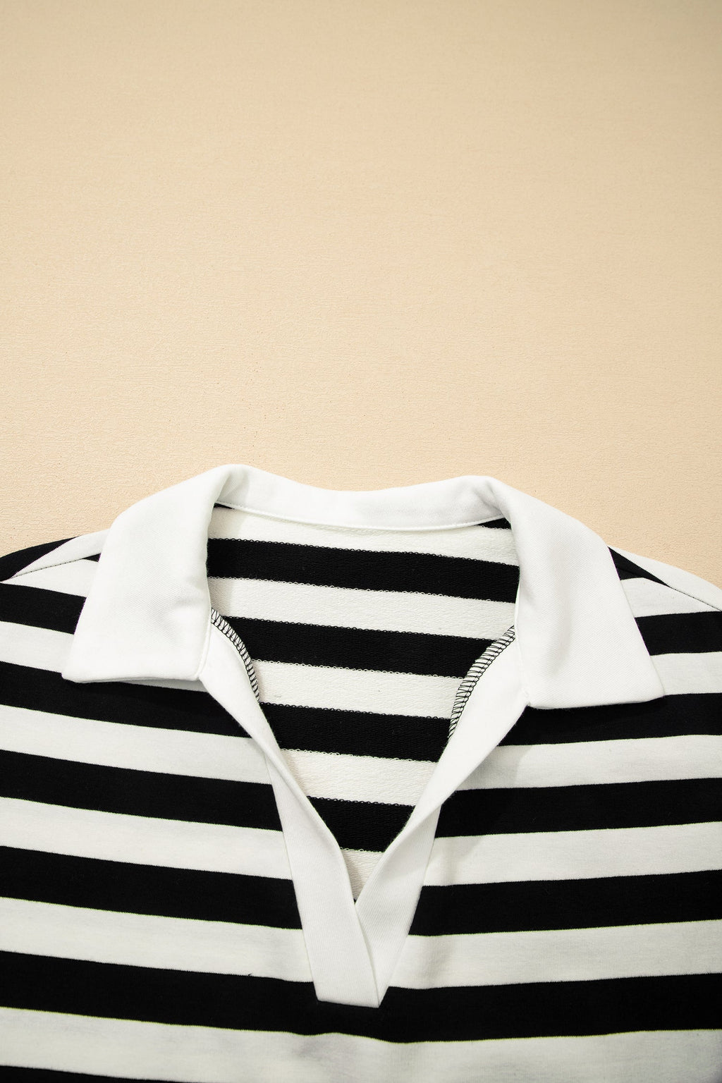 Stripe Collar V-Neck Ruffle Short Sleeve Blouse