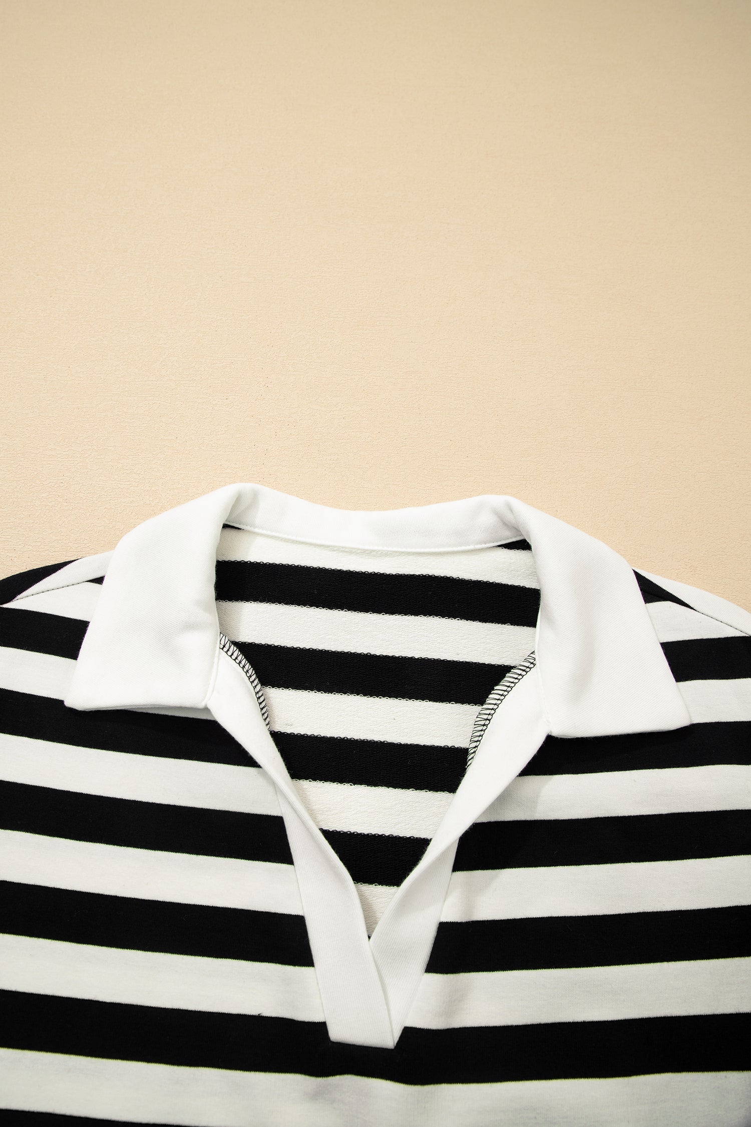 Stripe Collar V-Neck Ruffle Short Sleeve Blouse