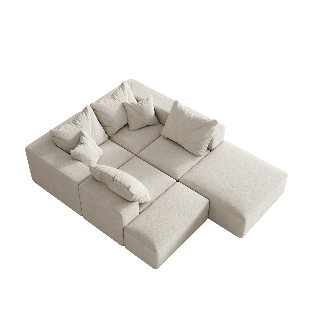 Modern Upholstered Sectional Boneless Couch Set,Modular 132' L Shaped Sectional Living Room Sofa Set With 6 Pillows,Free Combination Sofa Couch for Living Room,Bedroom