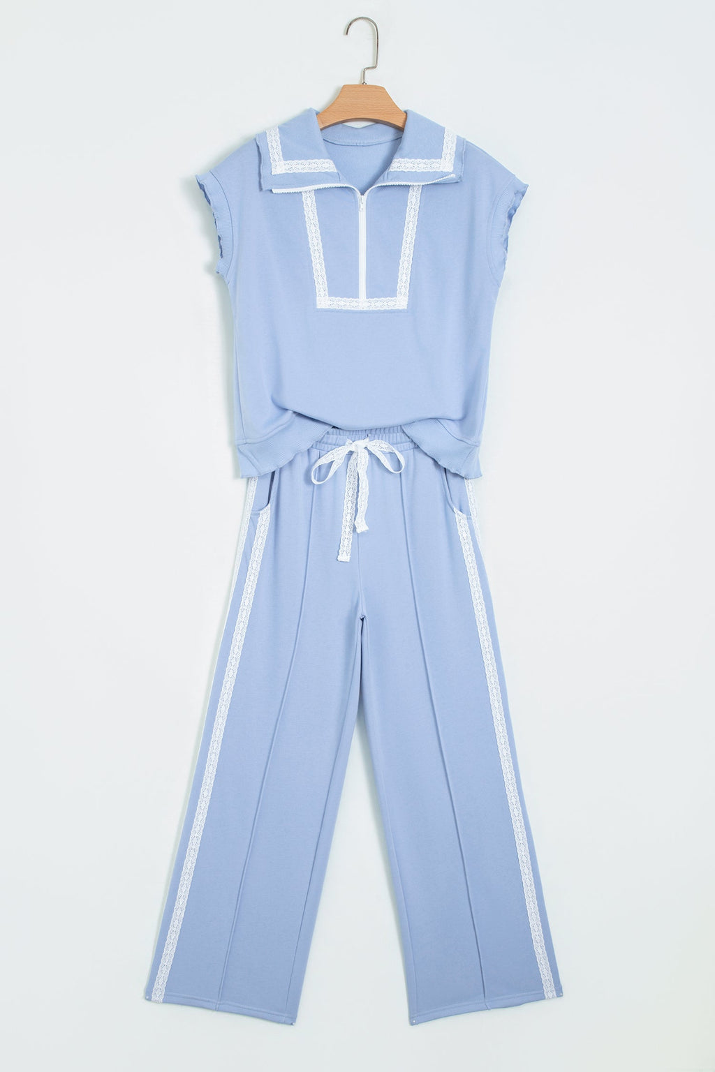 Lace Trim Zipped Top & Sweatpants Set