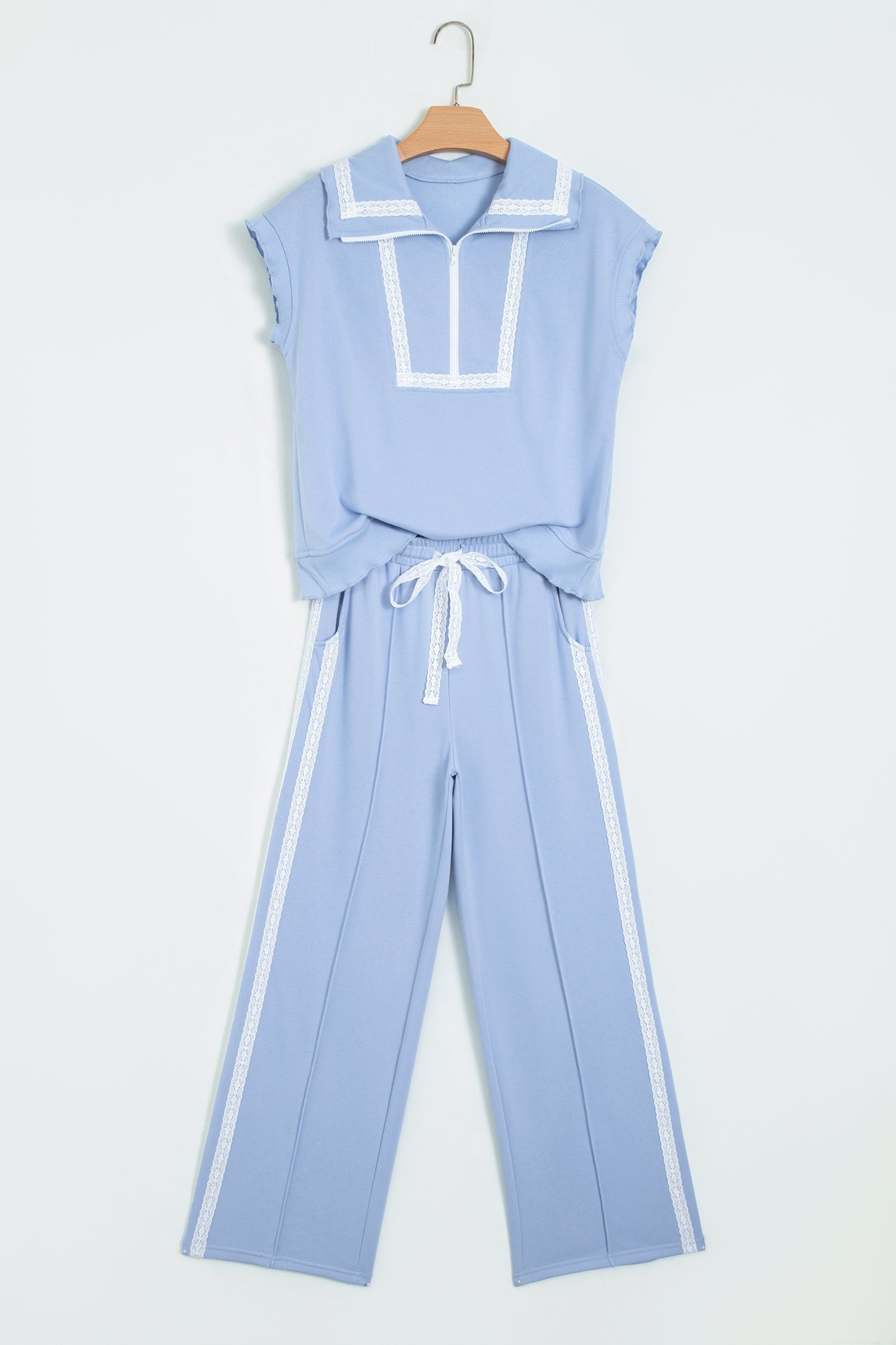 Lace Trim Zipped Top & Sweatpants Set