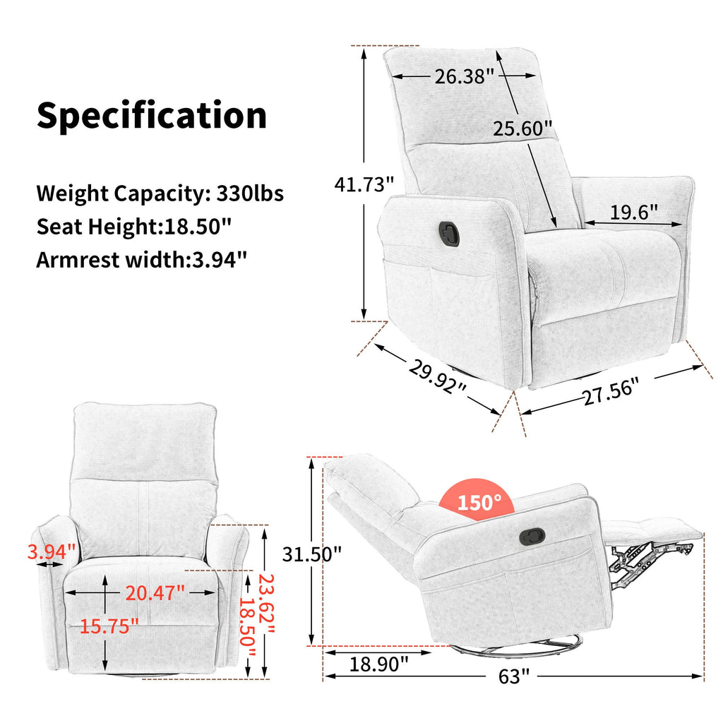 Rocking Recliner Chair,360°Swivel Nursery Rocking Chair,Glider Chair,Modern Small Rocking Swivel Recliner Chair for Bedroom,Living Room Chair Home Theater Seating,Side Pocket(Black+360°Swivel )