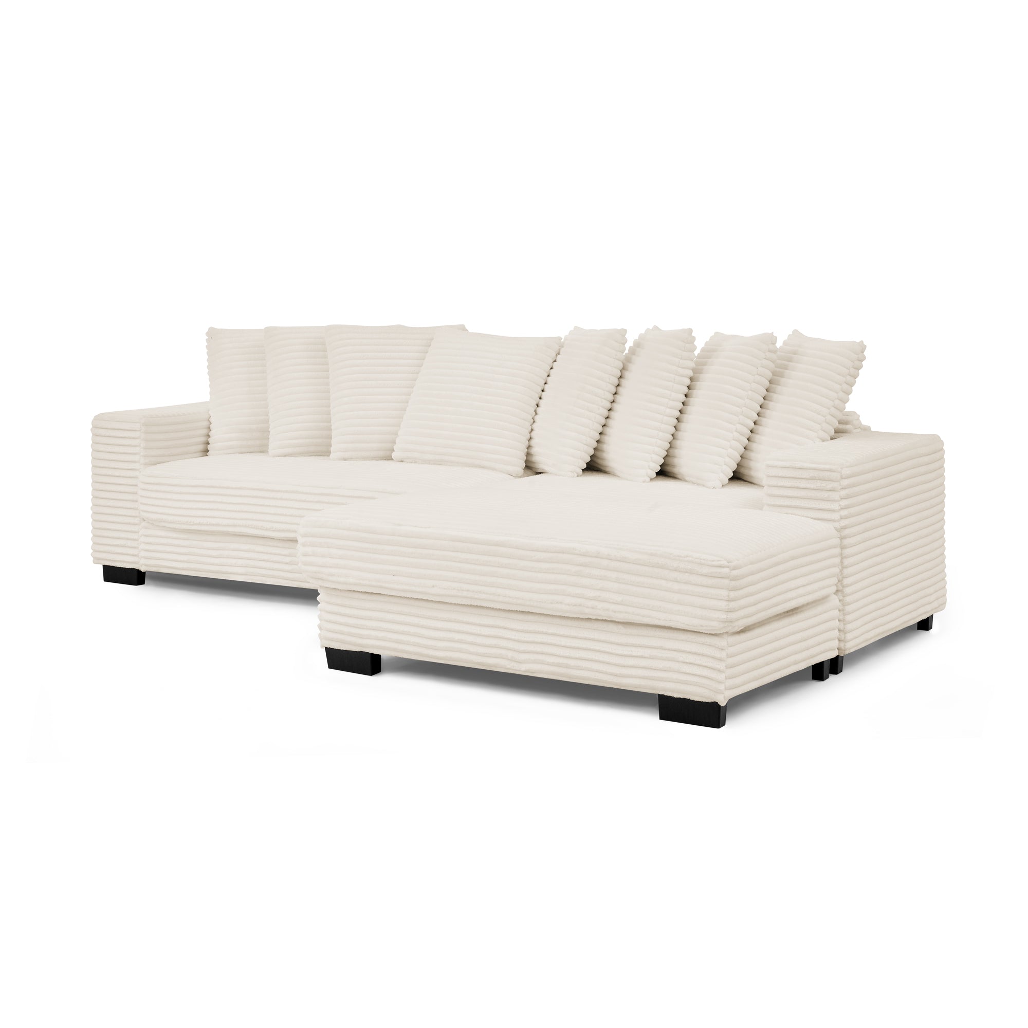Corduroy Tufted Upholstered Sleeper Sectional Sofa, L-Shaped Modular Convertible Sofa , Can freely change the position of the footrests-Beige(Assembly is required)
