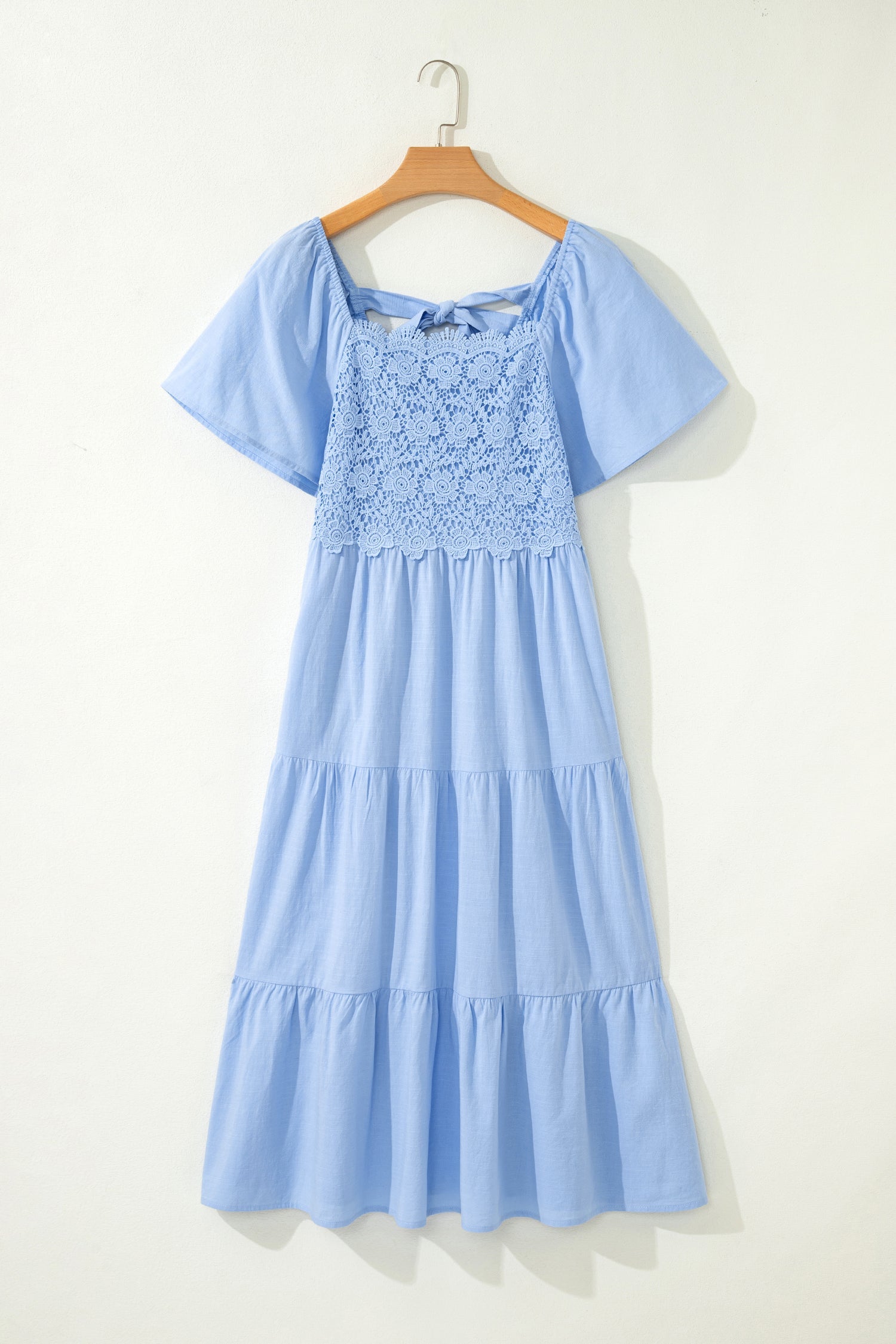 Lace Square Neck Ruffle Tiered Midi Dress