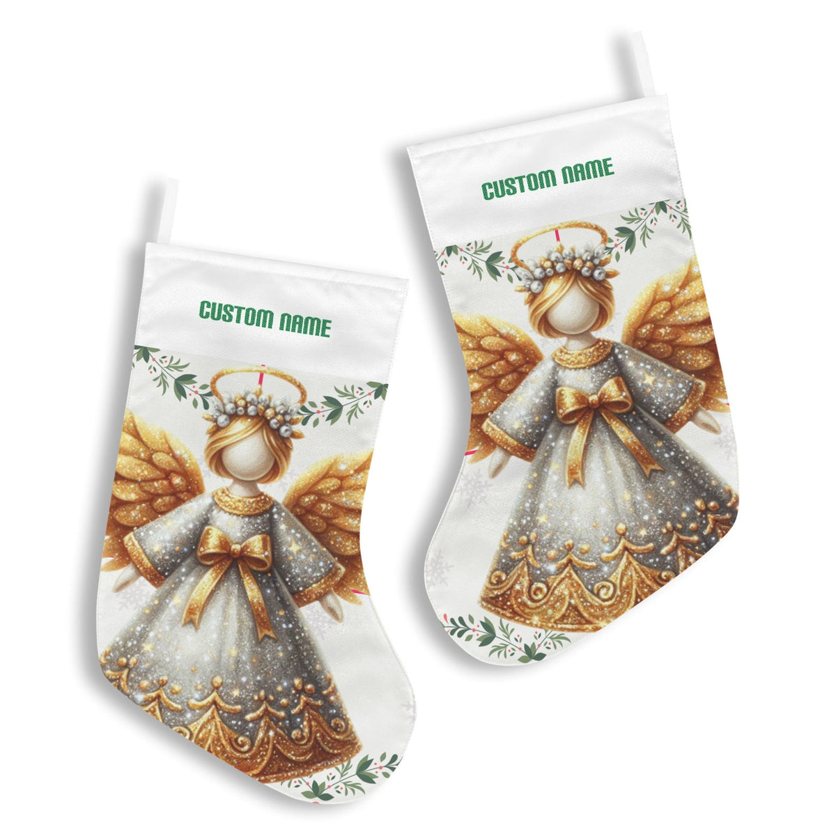 Personalizable Golden Angel Christmas Stocking (Made in USA)
