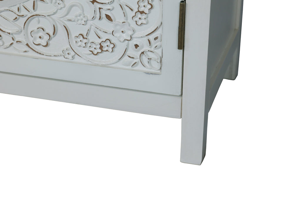 60'White Accent Cabinet with 4 Doors, Rustic Wood Sideboard Pantry Cabinet - Versatile Buffet Cabinet with Storage for Home Decor and Organization chic cabinet