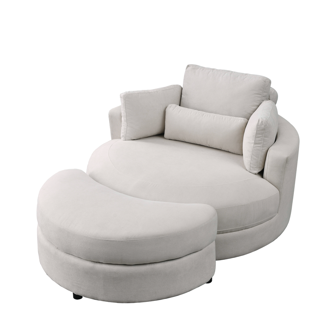 [Video] Welike Swivel Accent Barrel Modern Sofa Lounge Club Big Round Chair with Storage Ottoman Linen Fabric for Living Room Hotel with Pillows