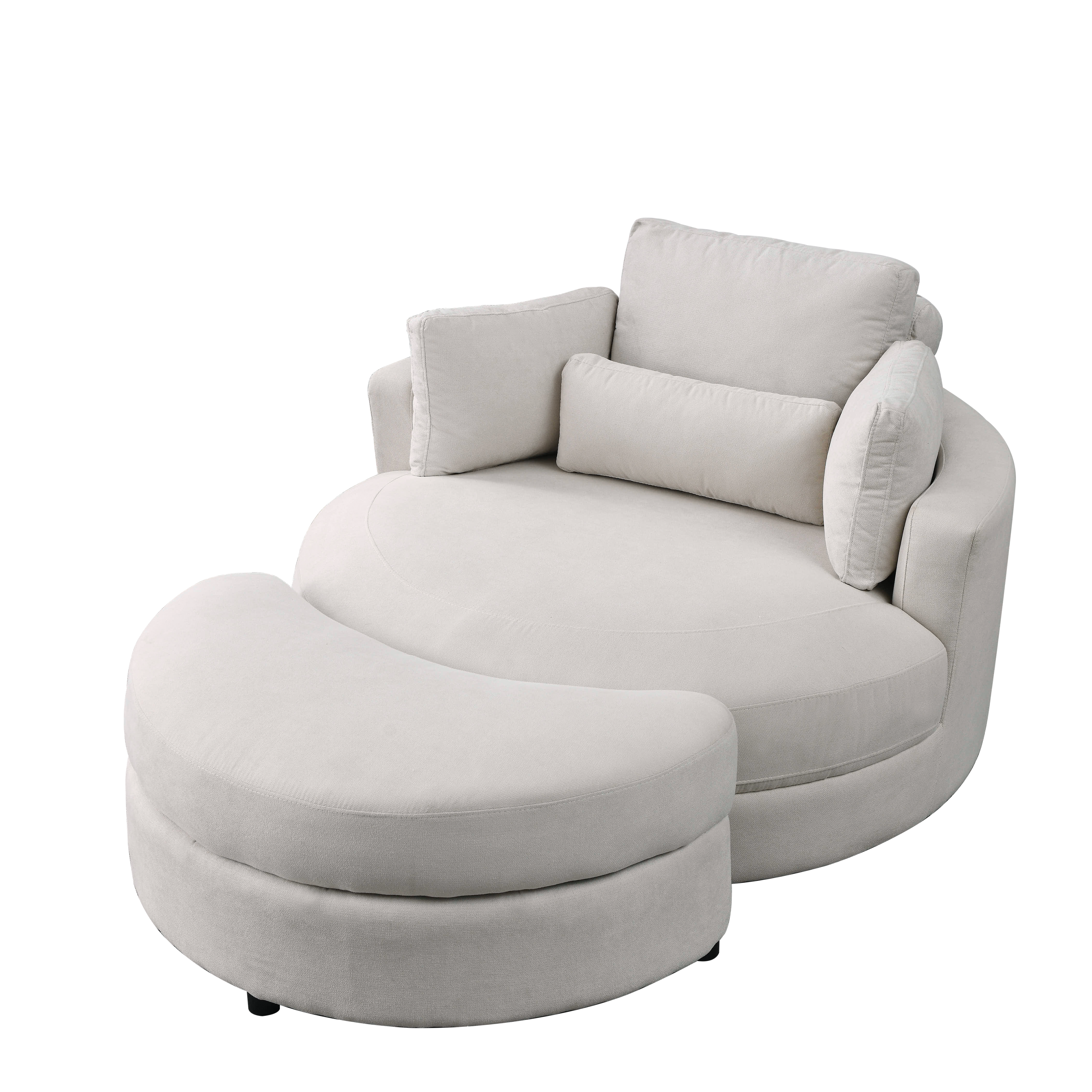 [Video] Welike Swivel Accent Barrel Modern Sofa Lounge Club Big Round Chair with Storage Ottoman Linen Fabric for Living Room Hotel with Pillows