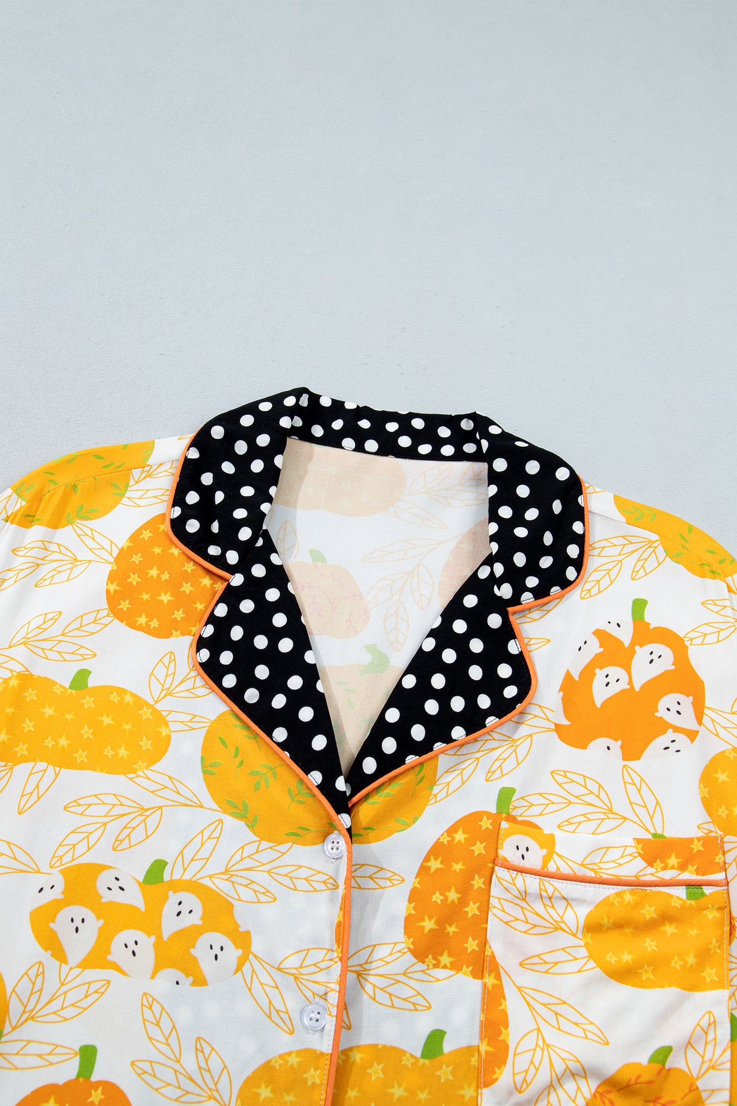 Pumpkin Polka Dot Trim Top & Pants Lounge Set