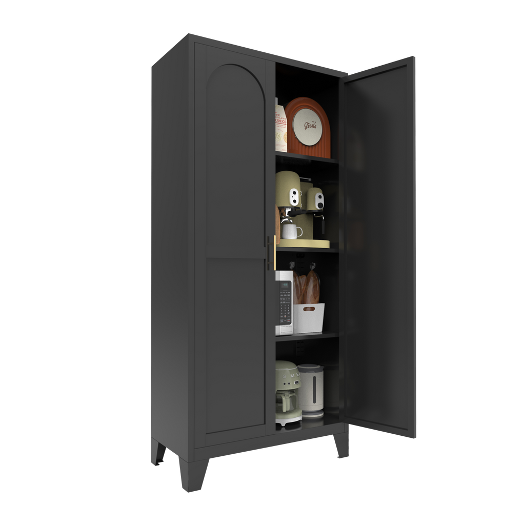 61'' 2 Shapely Doors Cabinet, Metal Storage Cabinet with Doors and Adjustable Shelves, for Bedroom, Living Room(Black)