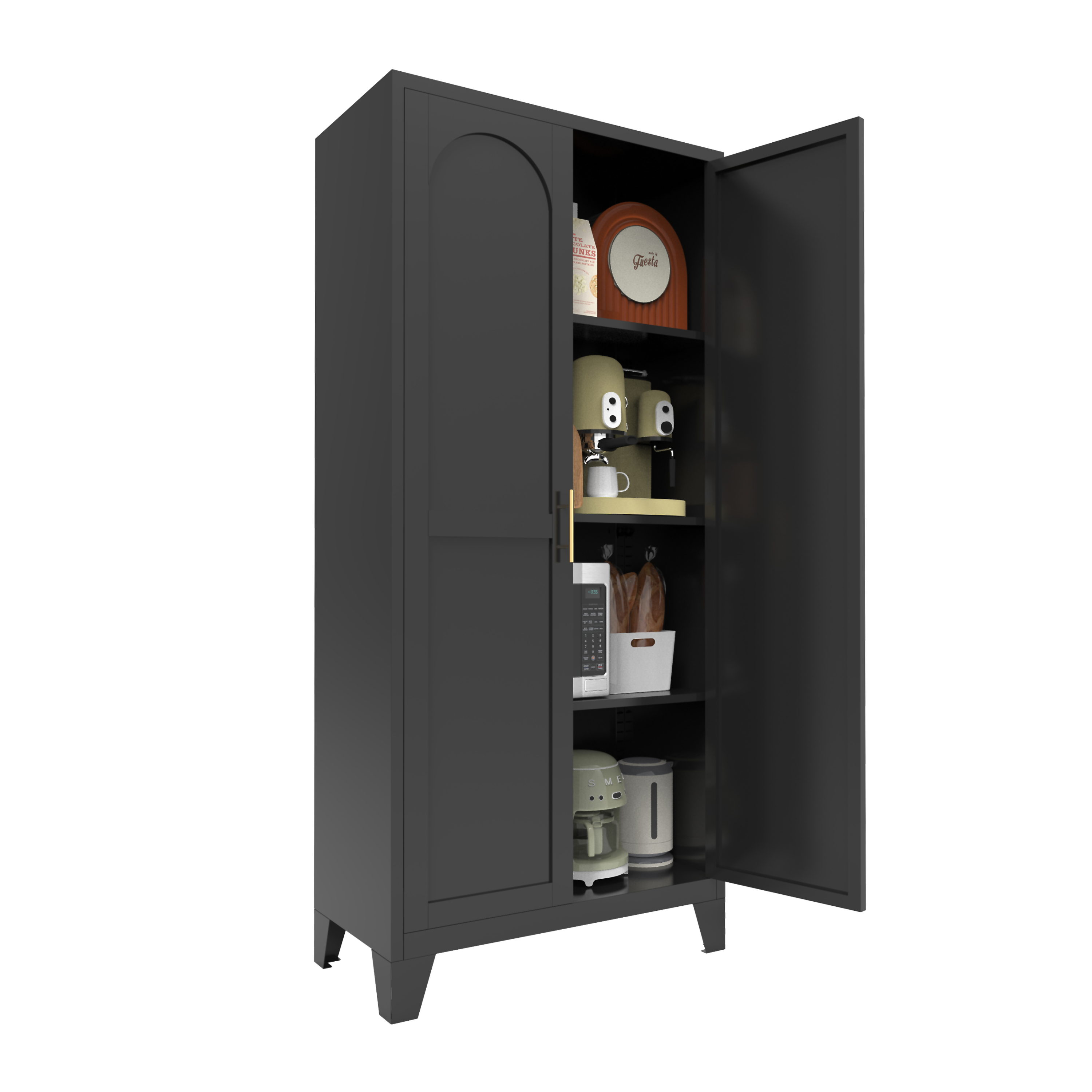 61'' 2 Shapely Doors Cabinet, Metal Storage Cabinet with Doors and Adjustable Shelves, for Bedroom, Living Room(Black)
