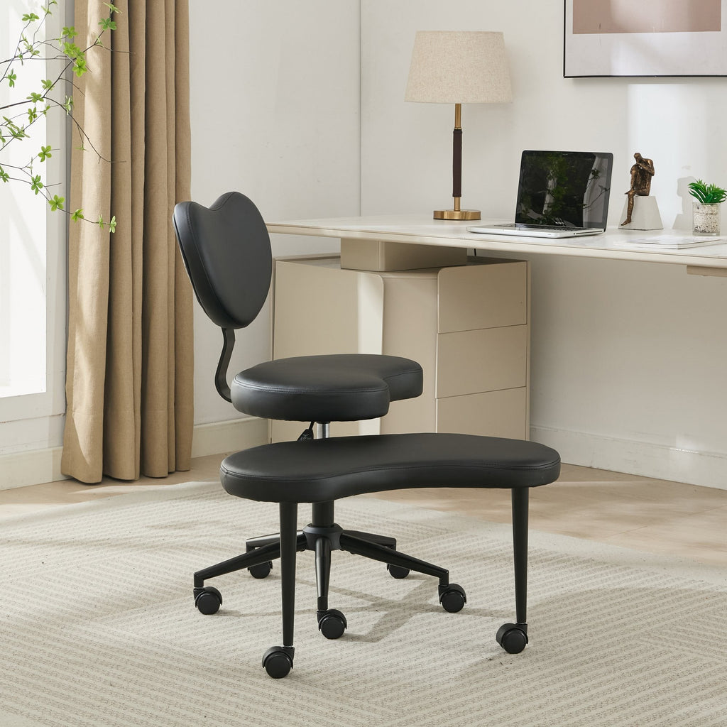 Meditation Chair Plus, Cross Legged Chair with Wheels, ADHD Chair, Criss Cross Desk Chair with Lumbar Support and Adjustable Stool, Flexible Design for Fidgety Sitters, Black PU