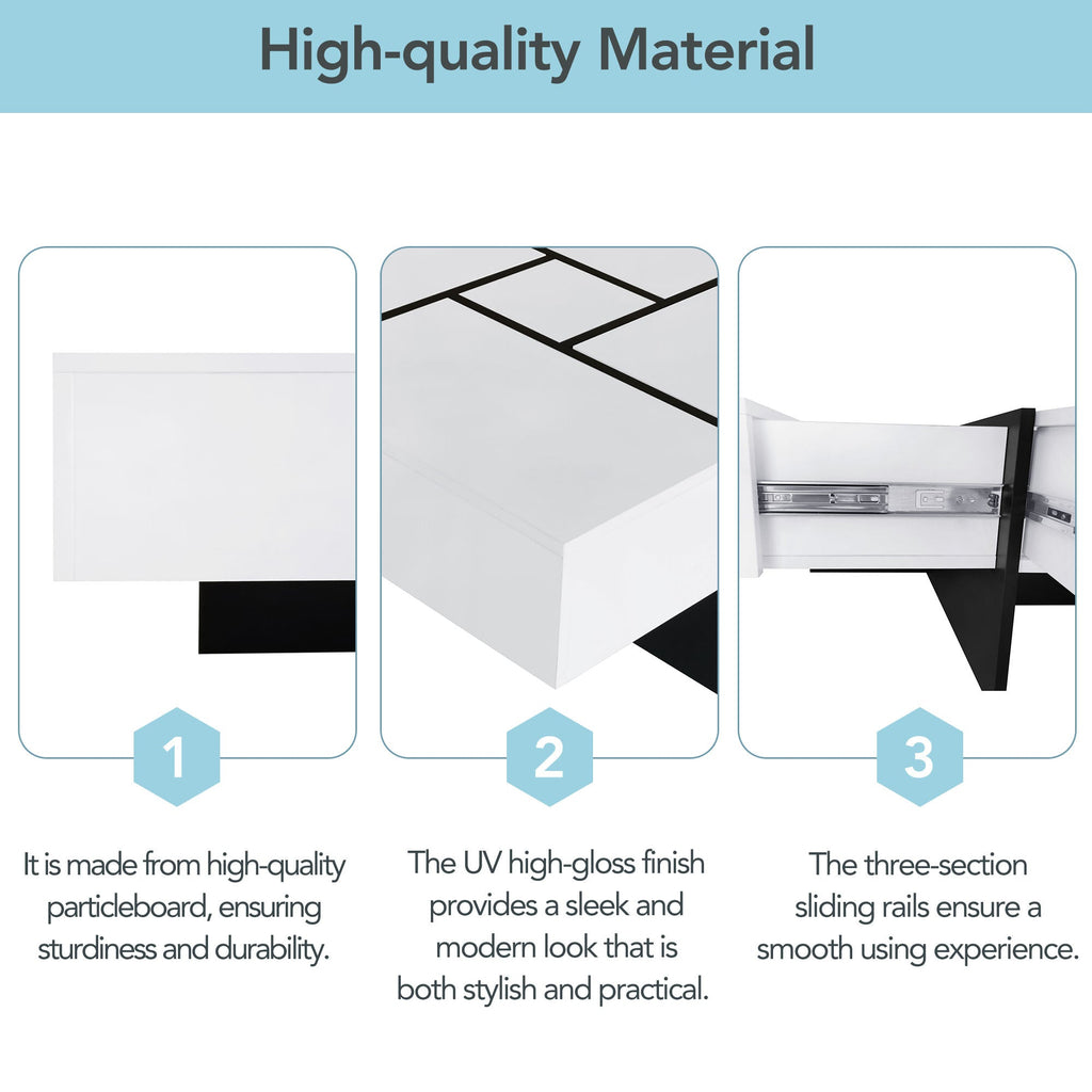 ON-TREND Unique Design Coffee Table with 4 Hidden Storage Compartments, Square Cocktail Table with Extendable Sliding Tabletop, UV High-gloss Design Center Table for Living Room, 31.5'x 31.5'
