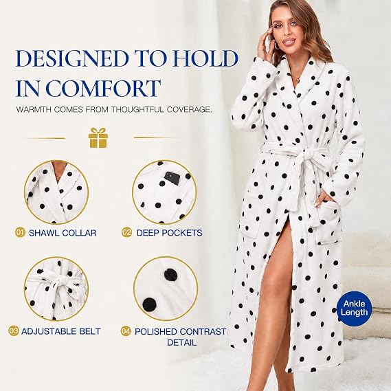 Women's Fleece Plush Warm Long Bathrobe