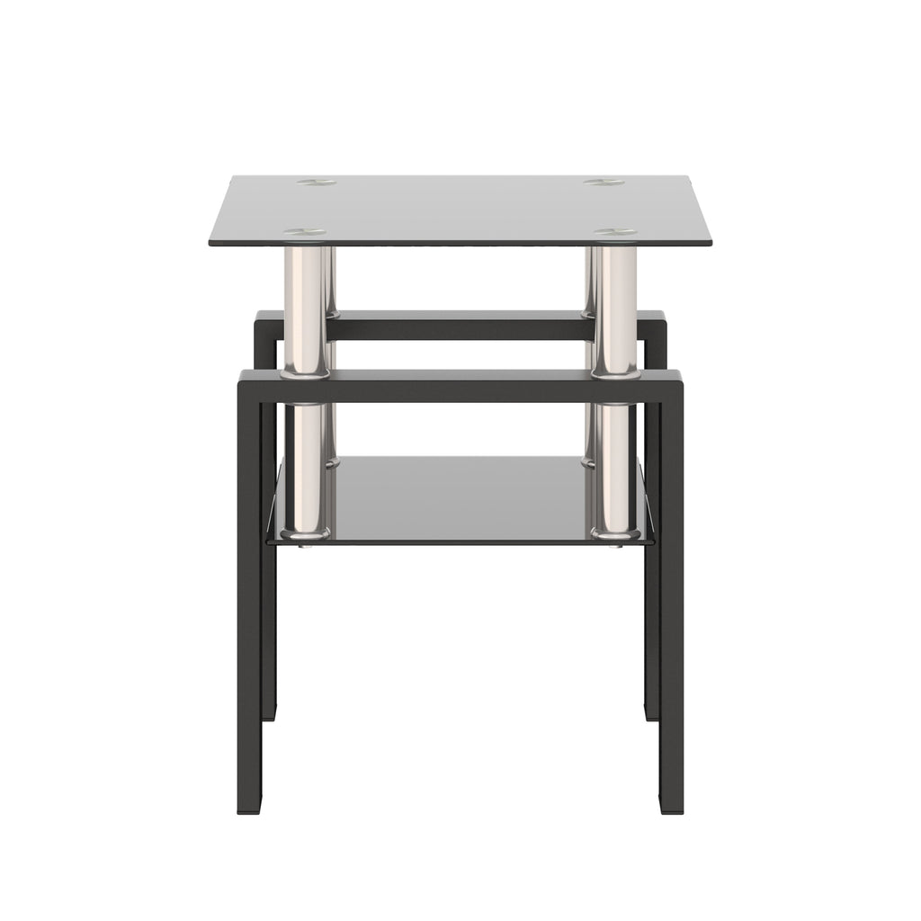 Modern Tempered Glass Tea Table Coffee Table End Table, Black, Square, 1-Piece for Living Room