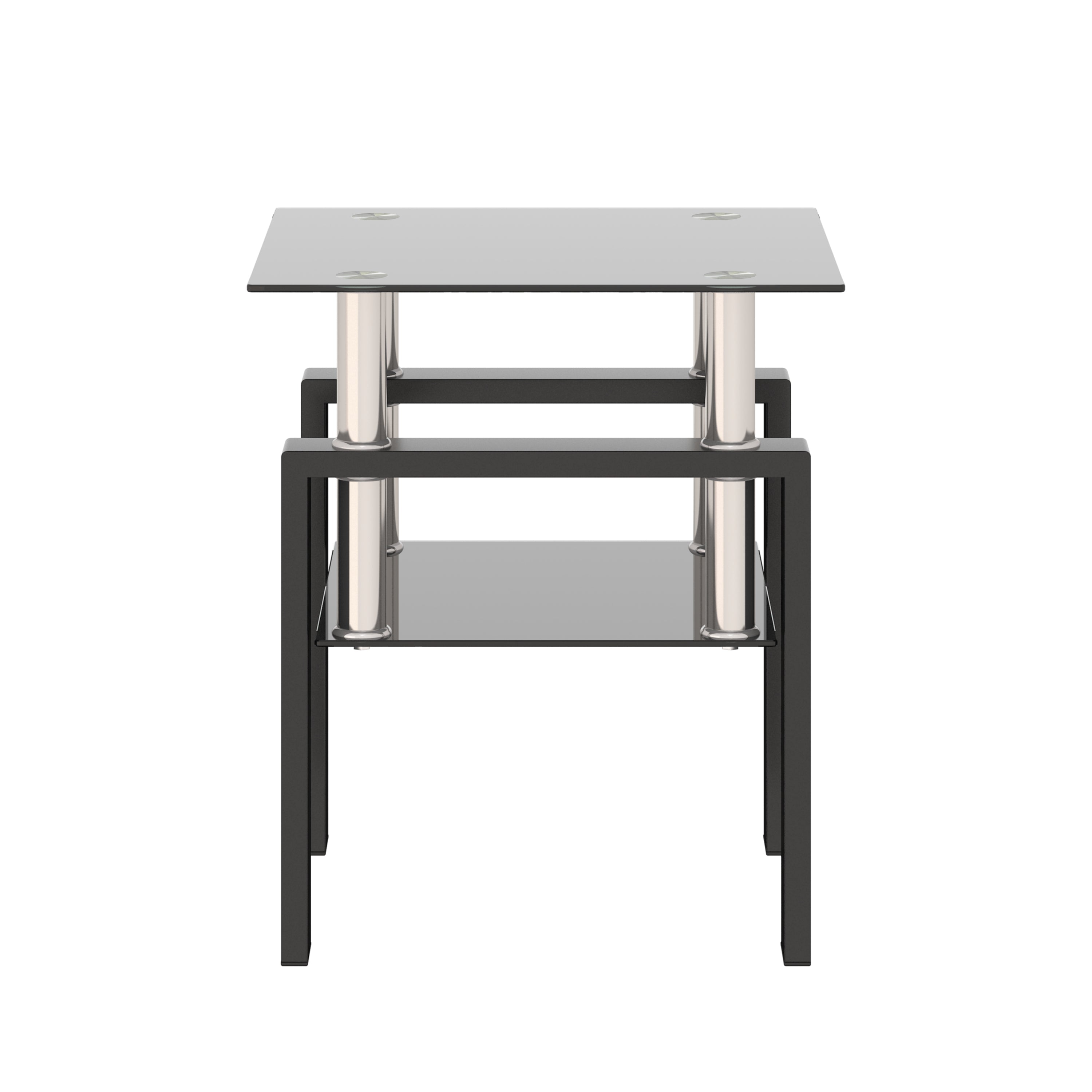 Modern Tempered Glass Tea Table Coffee Table End Table, Black, Square, 1-Piece for Living Room