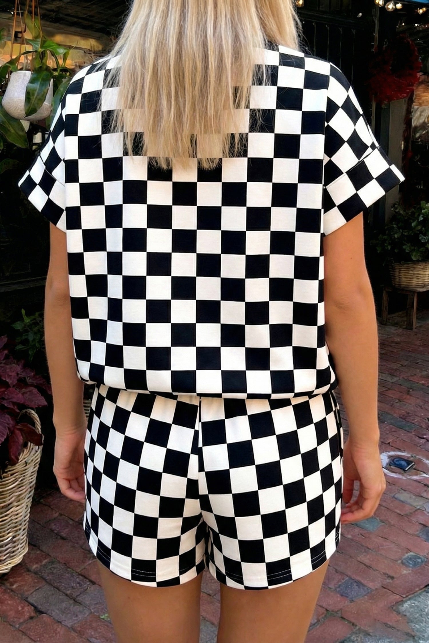 Checker Colorblock Mock Neck Top & Short Set