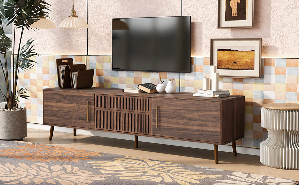 Mid Century TV Stand with 2 Drawers, Media Console Table for TVs up to 80'', Entertainment Center with Storage for Living room, Bedroom, Home Theatre