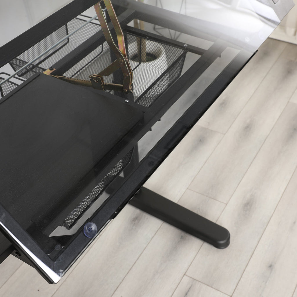 hand crank adjustable drafting table drawing desk with 2 metal drawers (BLACK)WITH STOOL